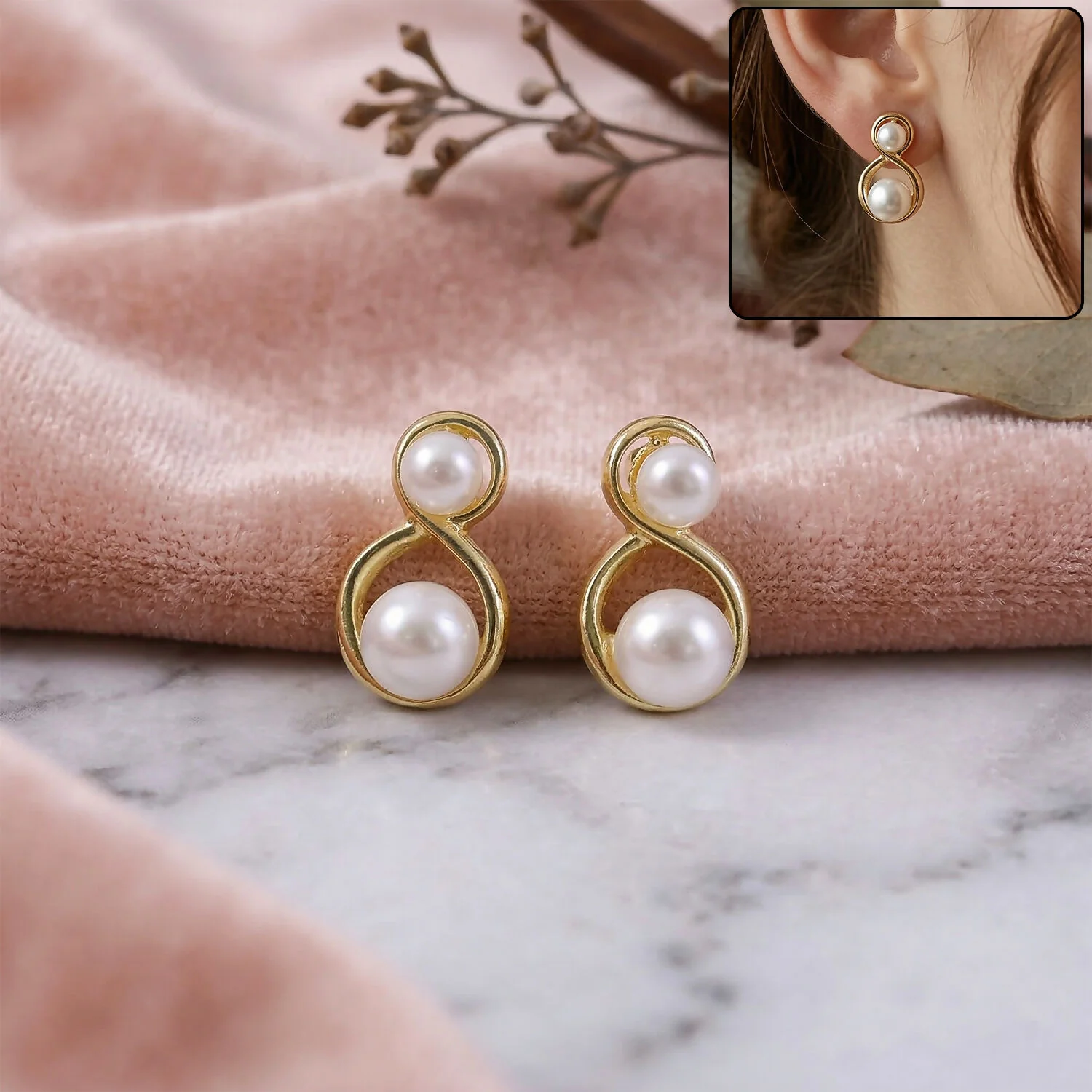 Classic Korean Pearl Infinity Stud Earrings For Girls And Women - Image 2