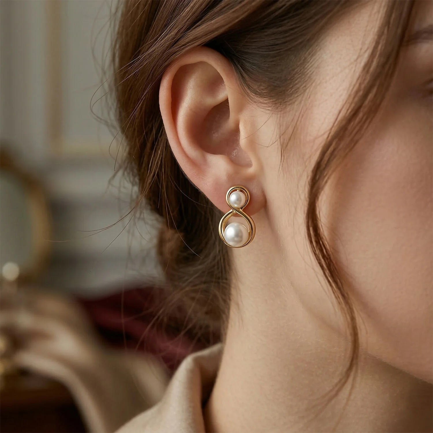 Classic Korean Pearl Infinity Stud Earrings For Girls And Women - Image 5