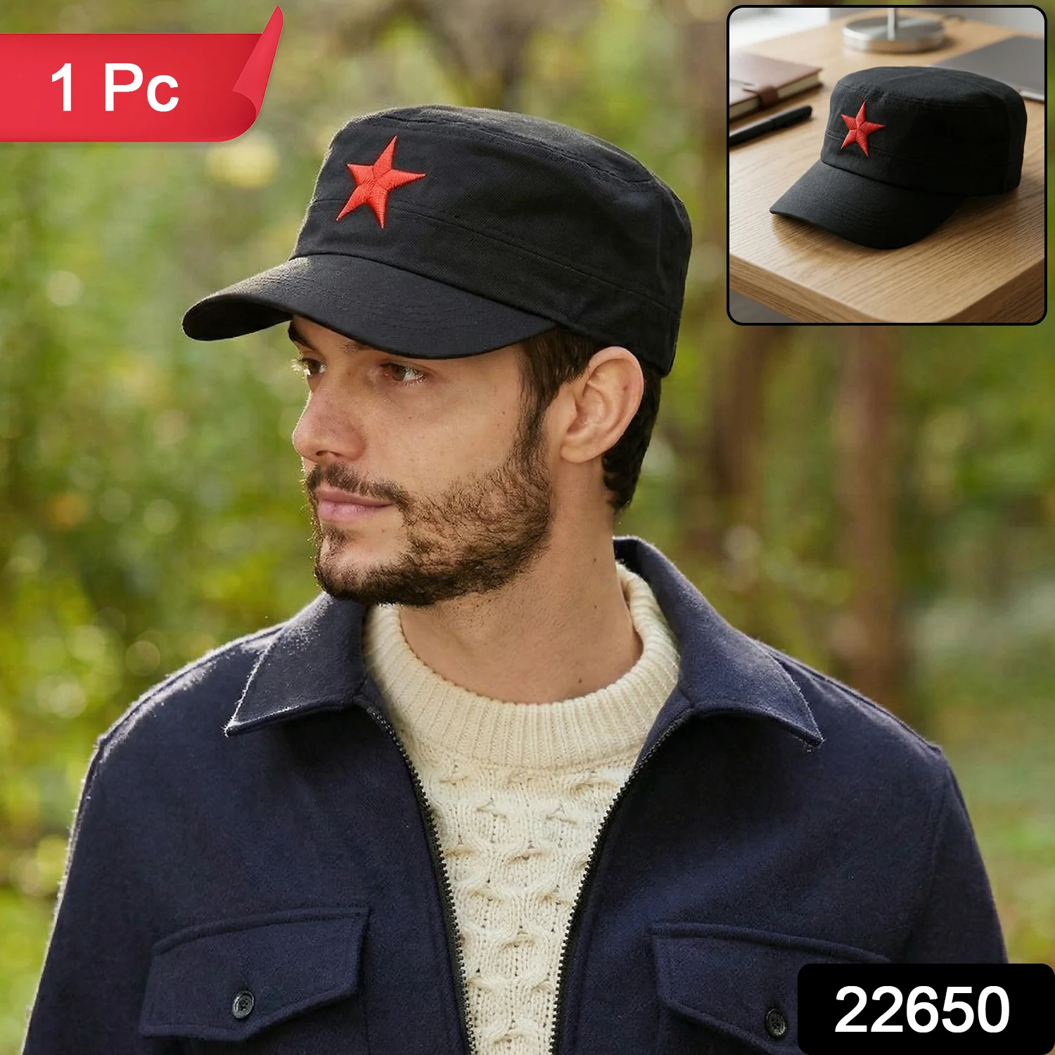Classic Military Style Red Star Cap (1 Pc) - Image 2