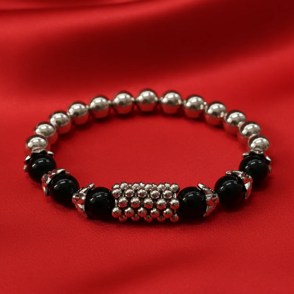 Classic Multi Beads Bracelet with Designer Silver Detailing - Image 2