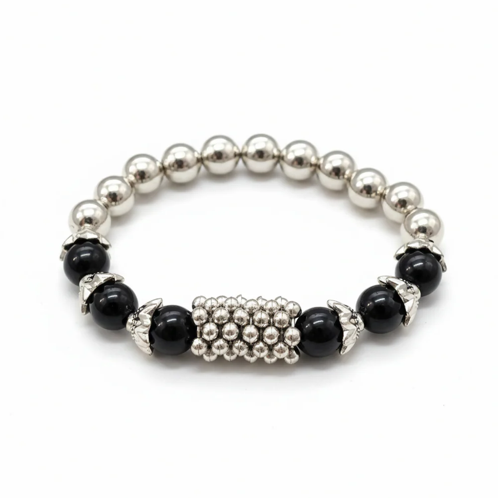 Classic Multi Beads Bracelet with Designer Silver Detailing - Image 3
