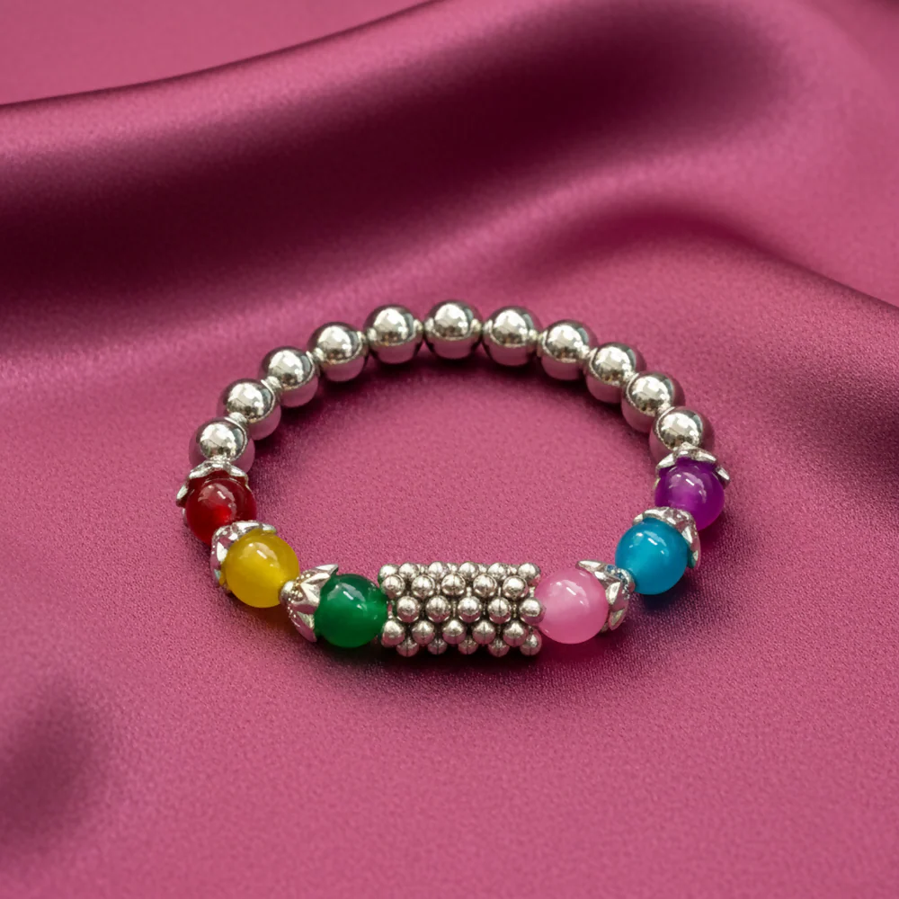 Classic Multi Beads Bracelet with Designer Silver Detailing - Image 2