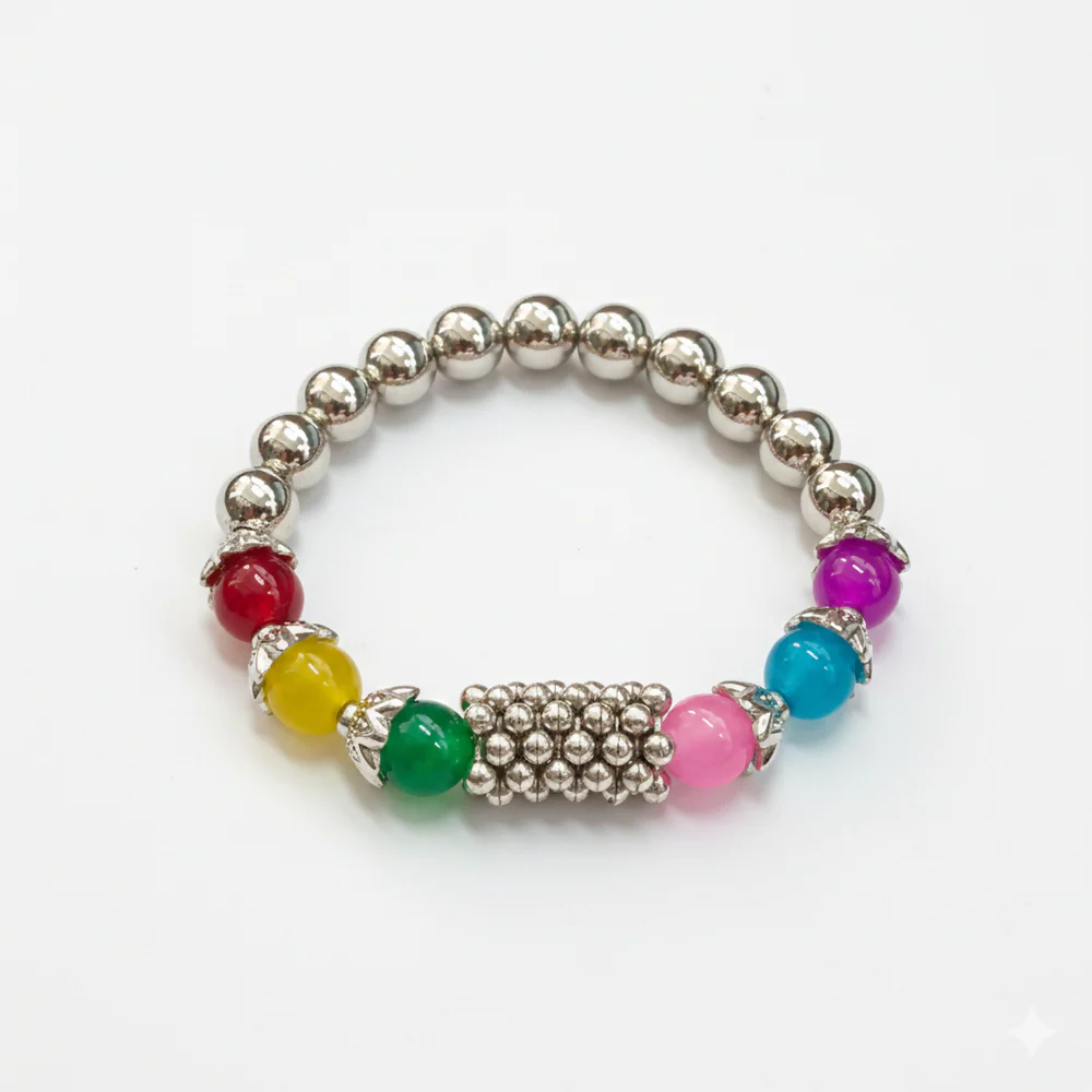 Classic Multi Beads Bracelet with Designer Silver Detailing - Image 3