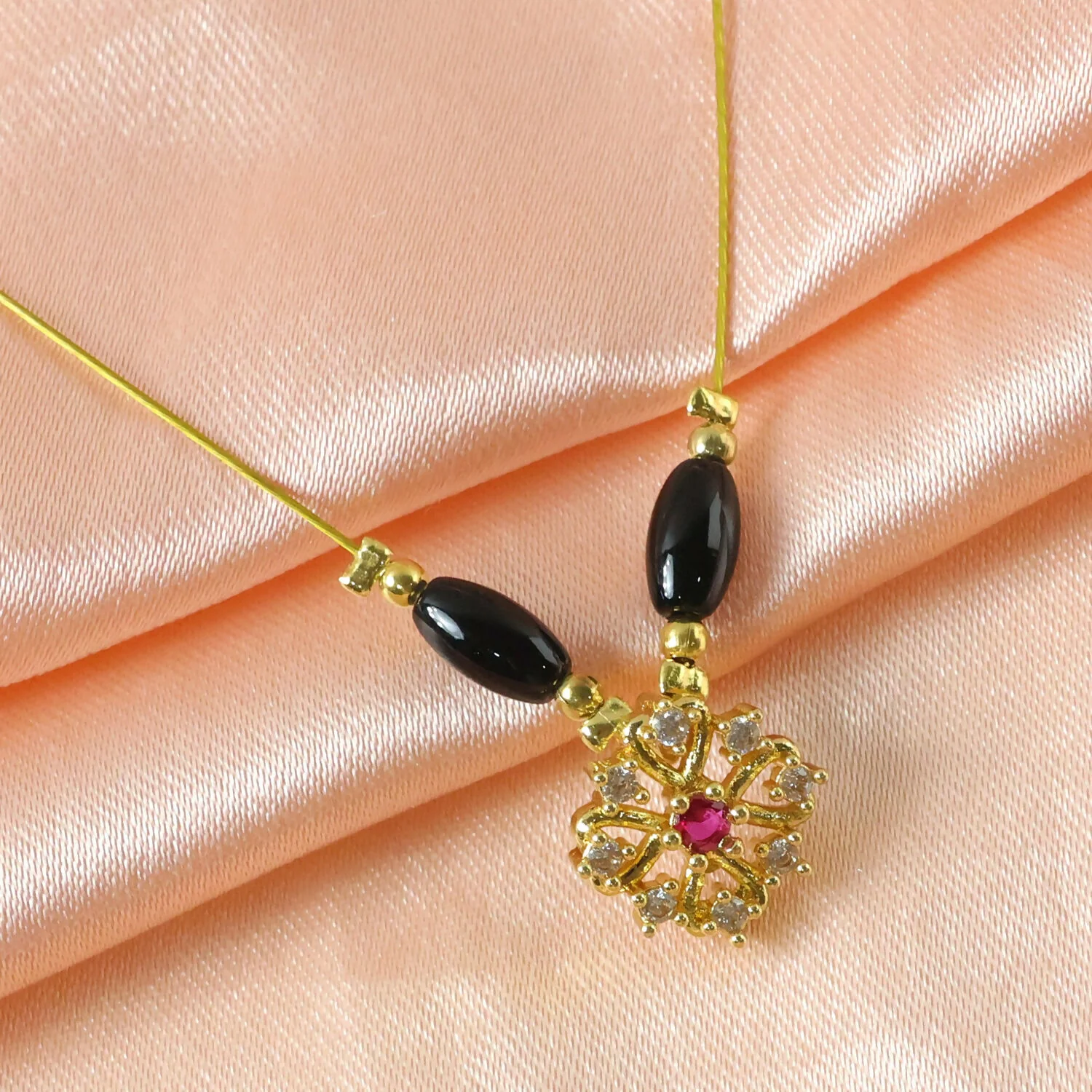 Classic Multicolor Bead Necklace with Floral Drop Pendant - Image 3