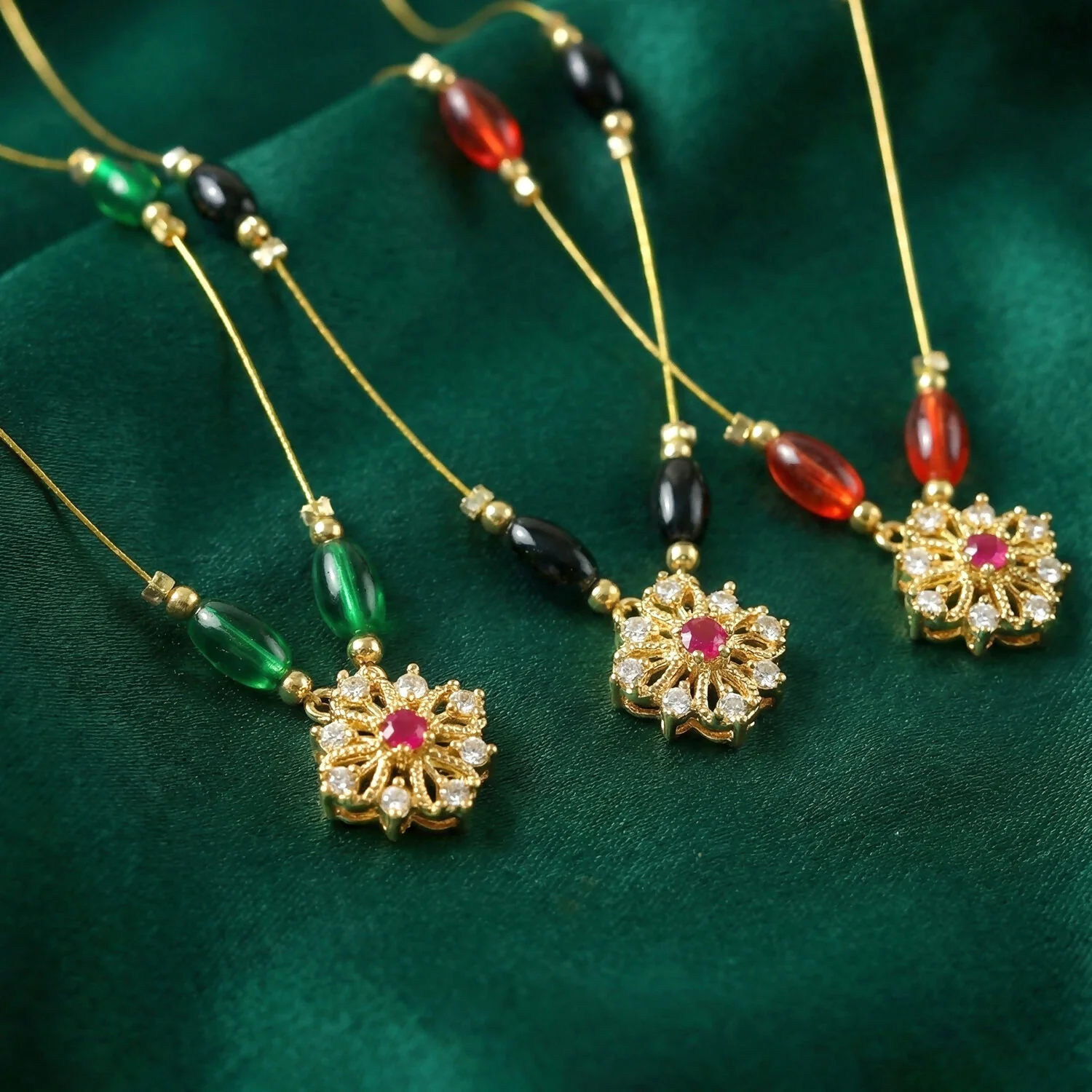 Classic Multicolor Bead Necklace with Floral Drop Pendant - Image 5