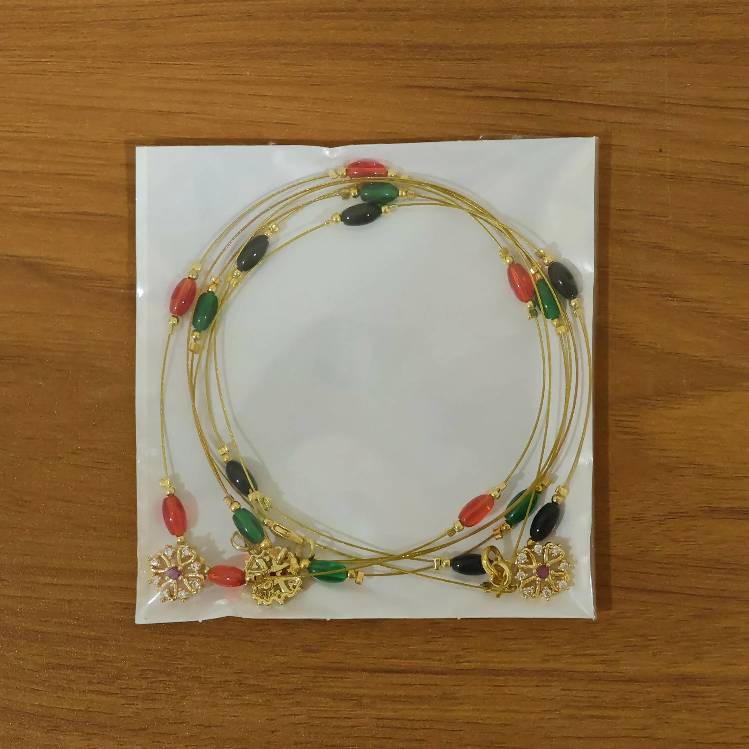 Classic Multicolor Bead Necklace with Floral Drop Pendant - Image 7