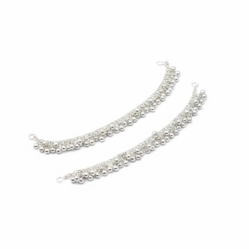 Classic Oxidised Silver Ghungroo Kaan Chain - Image 3