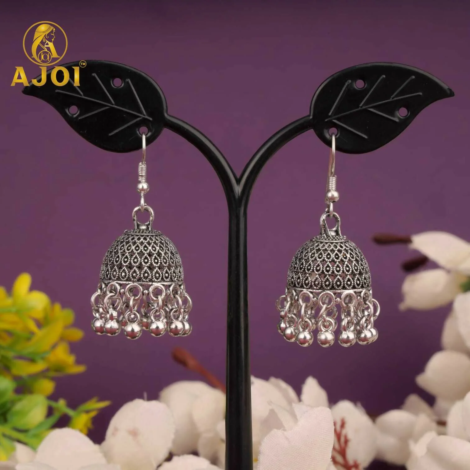 Classic Oxidised Silver Pearl & Beaded Jhumka Earrings Combo Set for Women & Girls (Set of 3) - Image 4