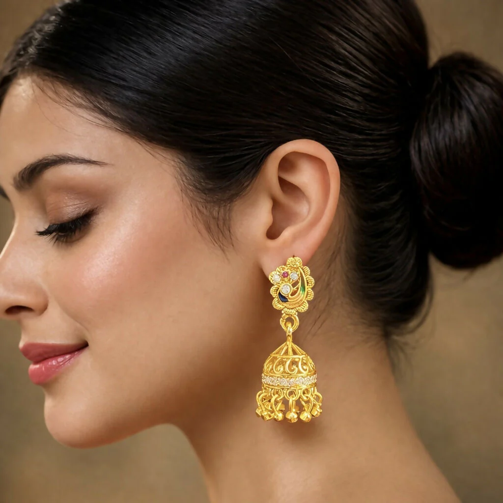 Classic Peacock Art Gold Finish Earrings