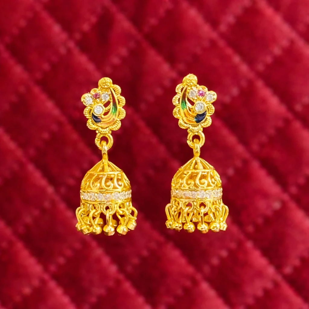 Classic Peacock Art Gold Finish Earrings - Image 2