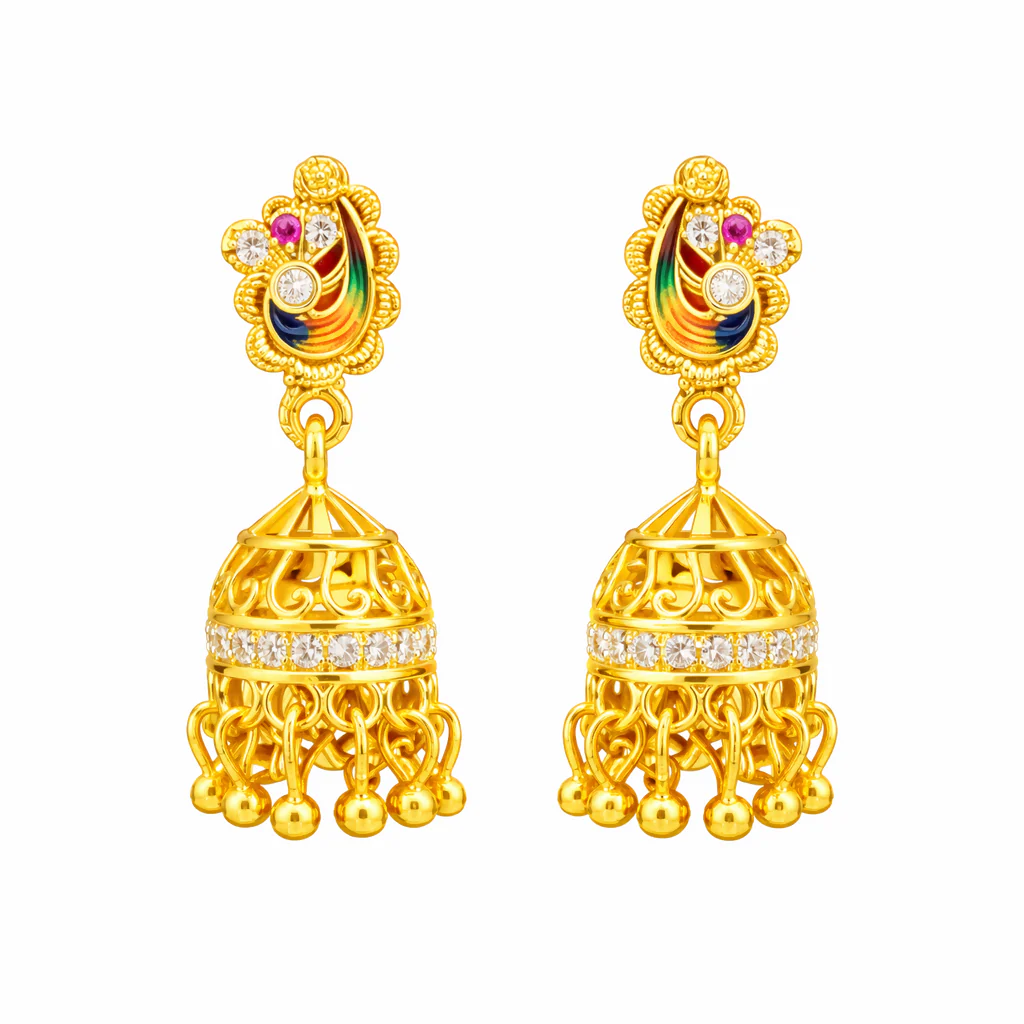 Classic Peacock Art Gold Finish Earrings - Image 3
