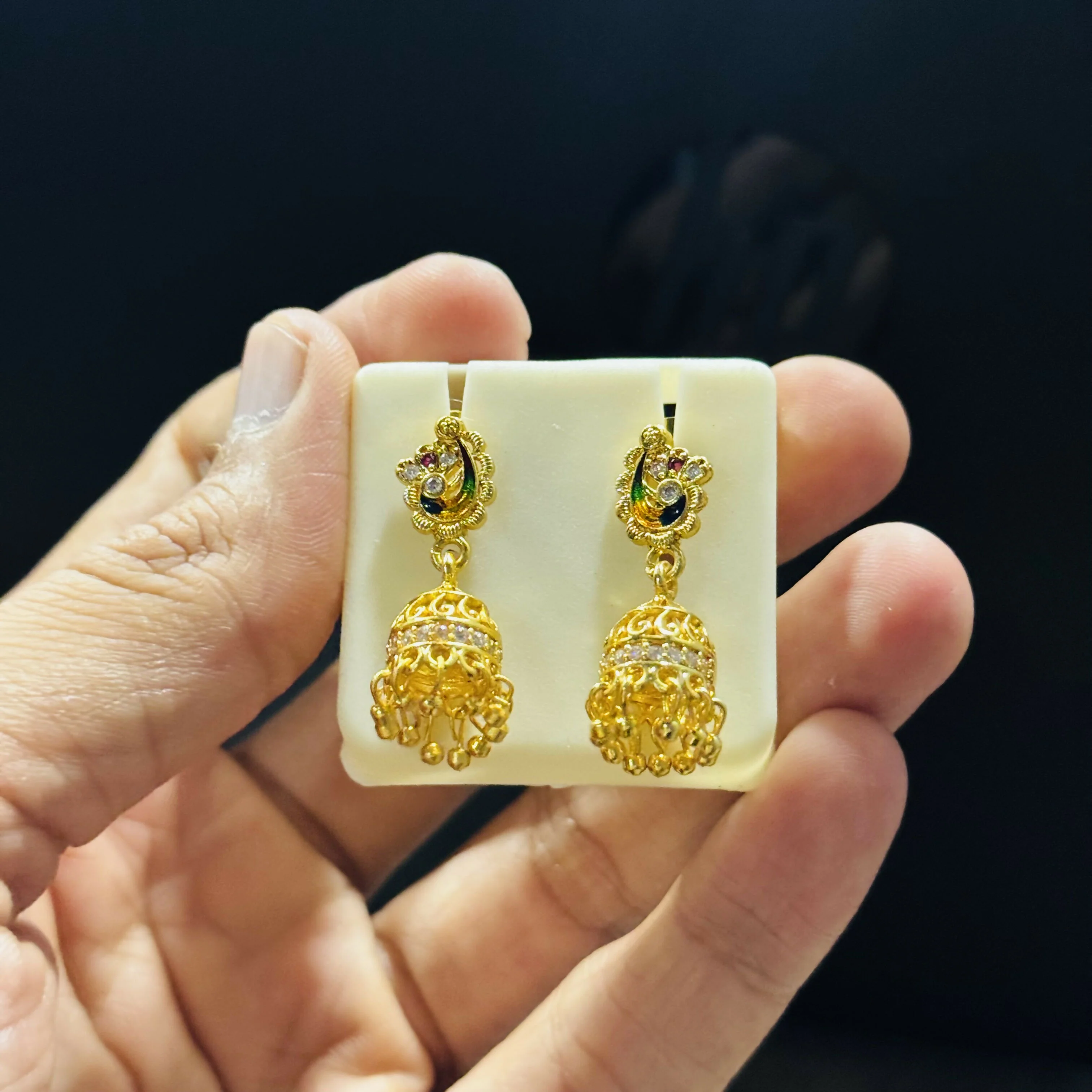 Classic Peacock Art Gold Finish Earrings - Image 4