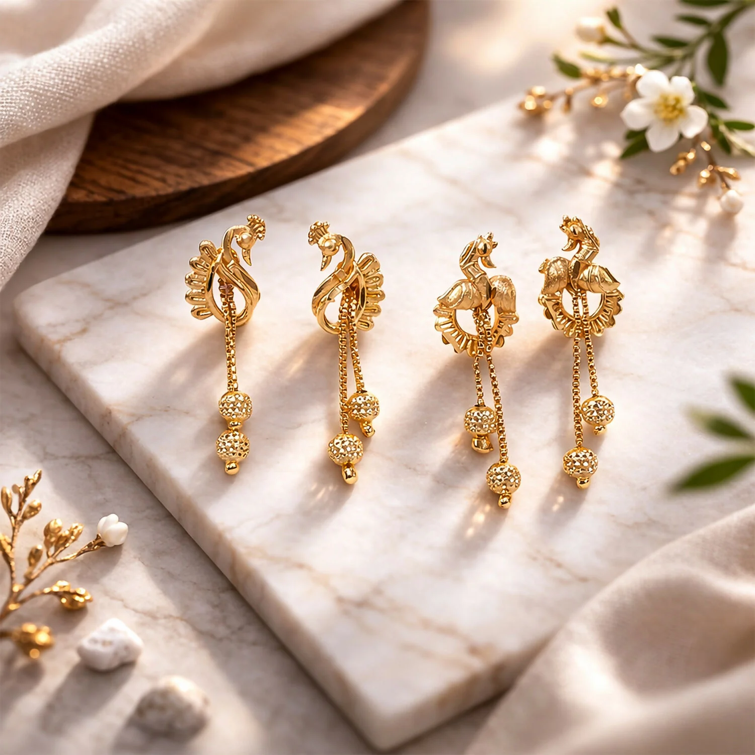 Classic Peacock Gold-Plated Dangling Earrings for Festive Wear (2 Pair) - Image 2