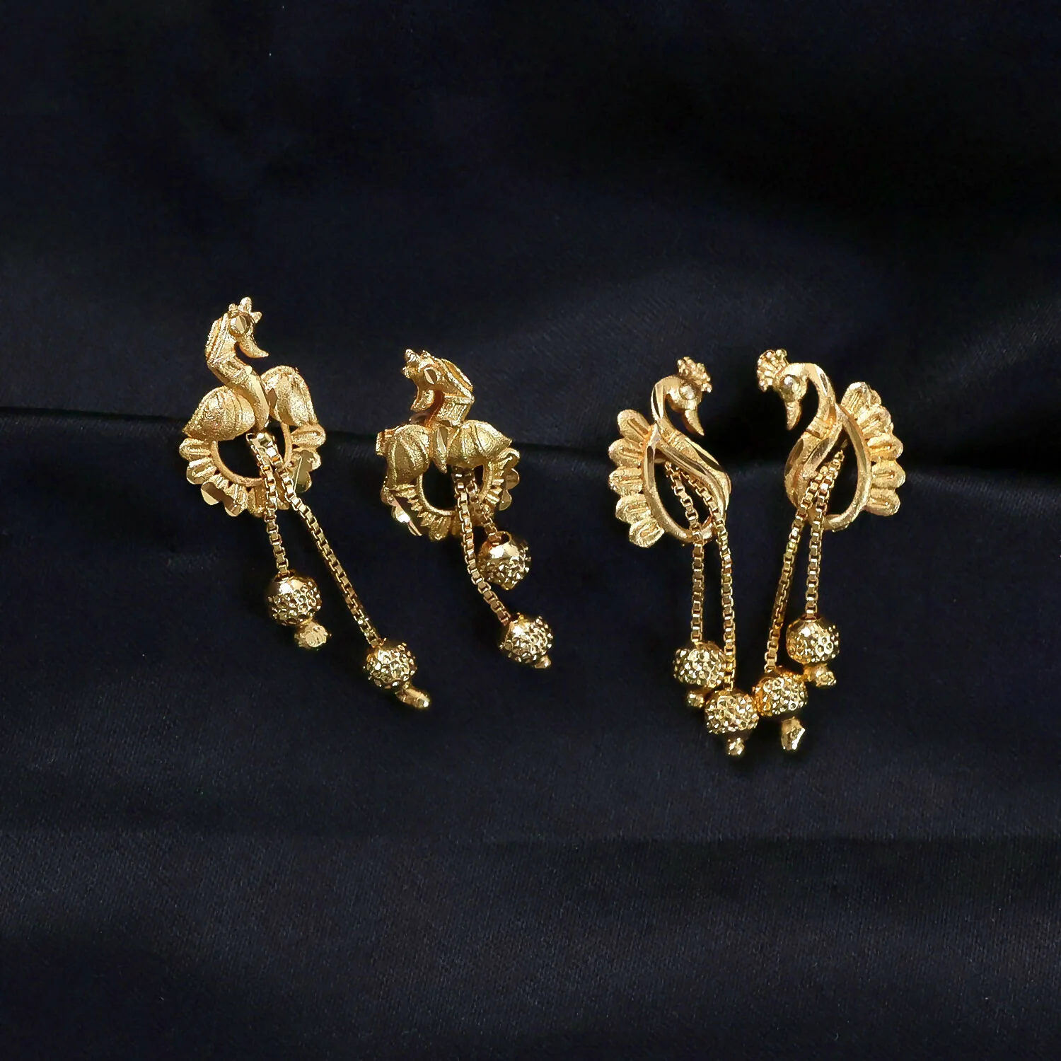 Classic Peacock Gold-Plated Dangling Earrings for Festive Wear (2 Pair) - Image 4