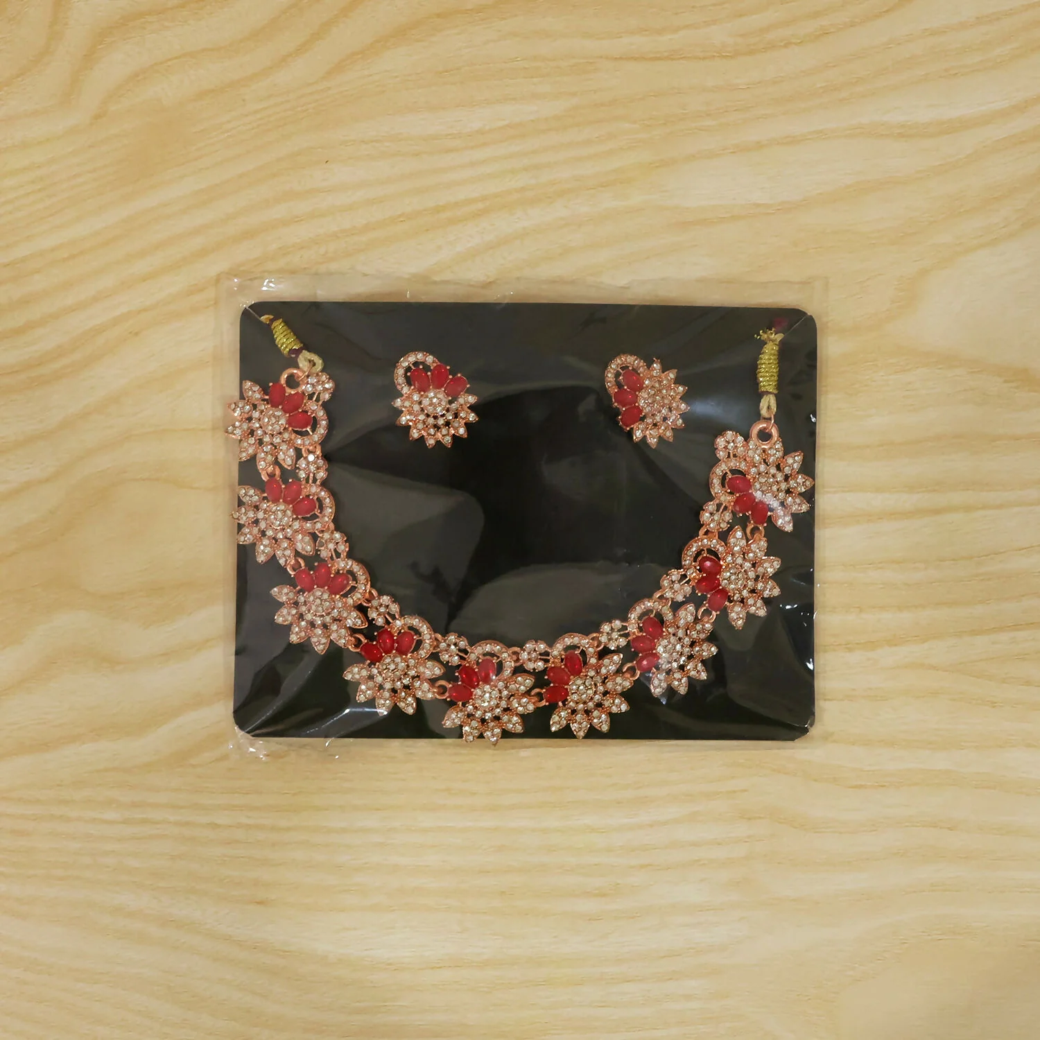 Classic Red Stone Floral Necklace Set with Matching Earrings for Women - Image 6