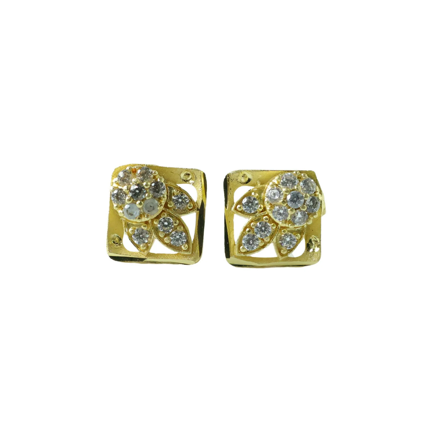 Classic Round Floral Gold Stud Earrings with Stone Work - Image 5