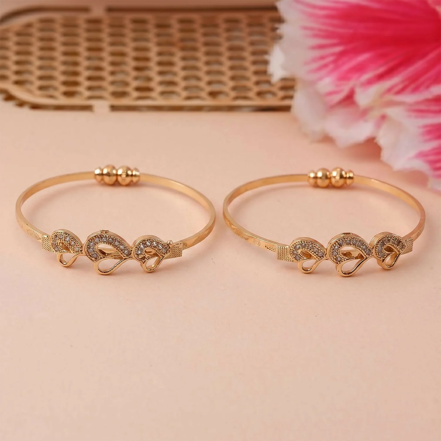 Classic Silver Plated Textured Kada Bracelet for Women and Girls (2 Pc) - Image 2