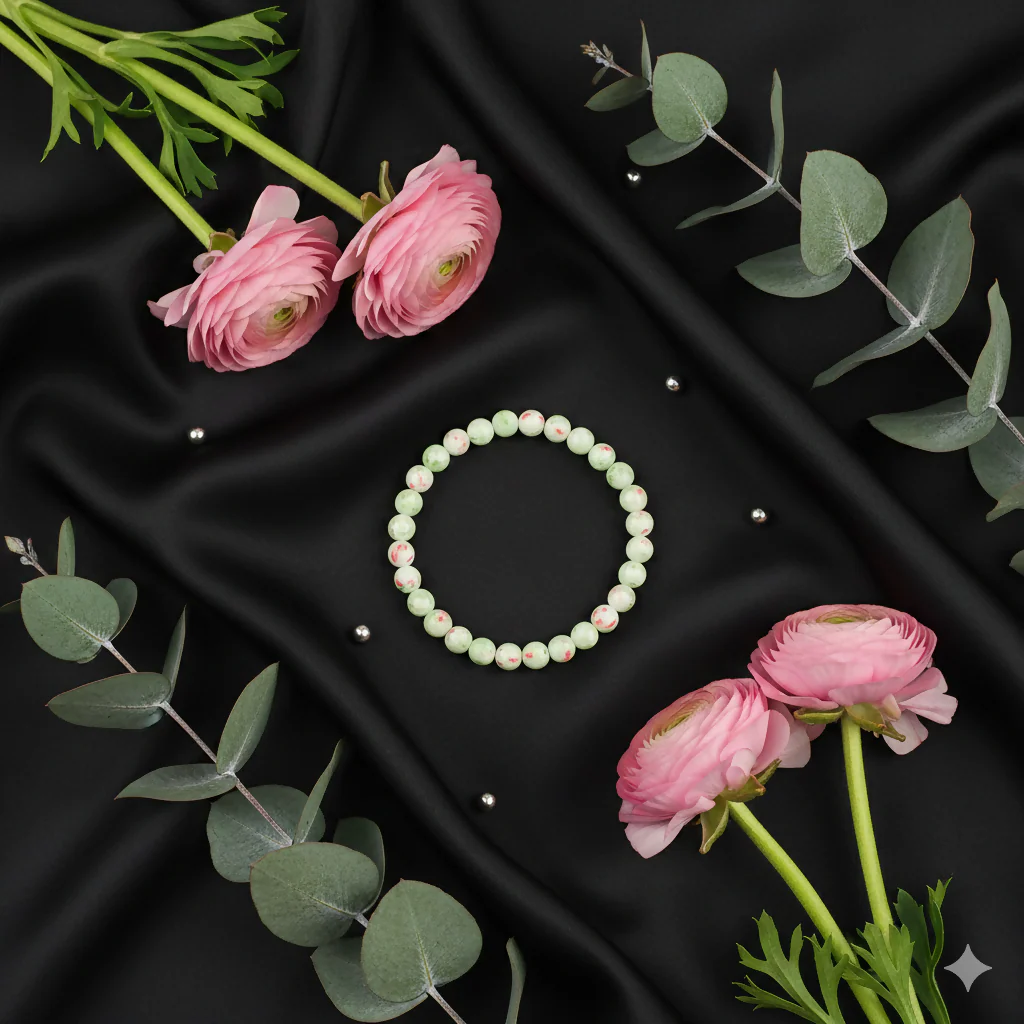 Classic White Printed Beads Stretch Bracelet - Image 2