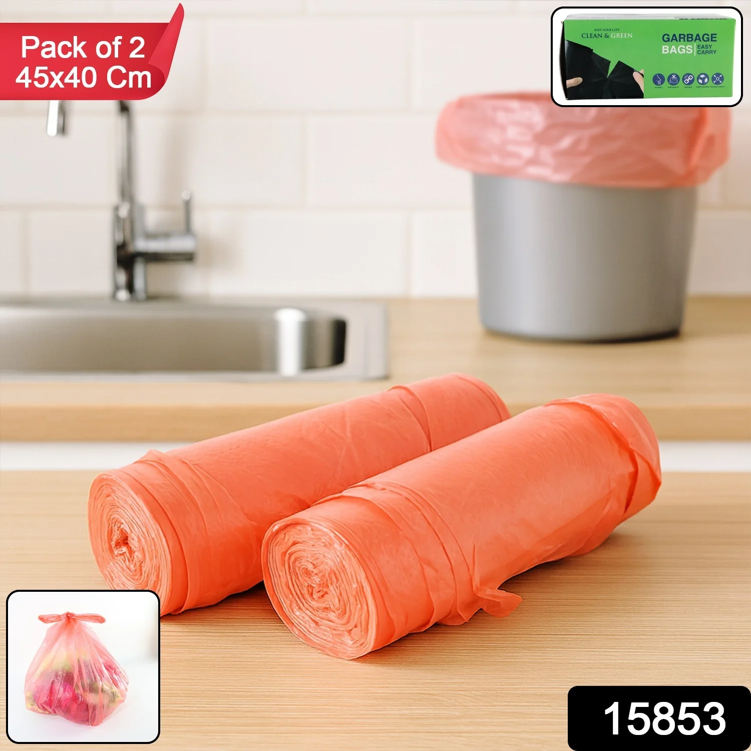 Clean & Garbage Bags - (Pack of 2 Rolls / 45×40 cm ) - Image 2