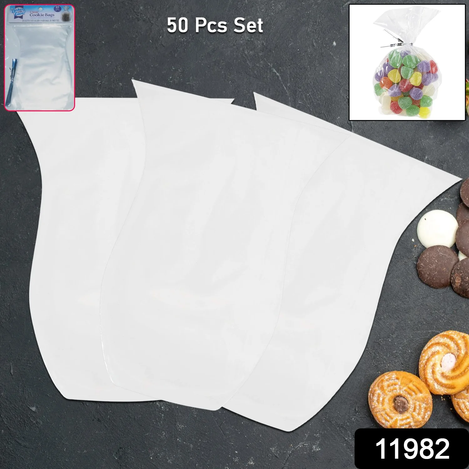 Clear Cookie Bags, Gift Bag Clear Flat Treat Bags (50 Pc Set) - Image 2