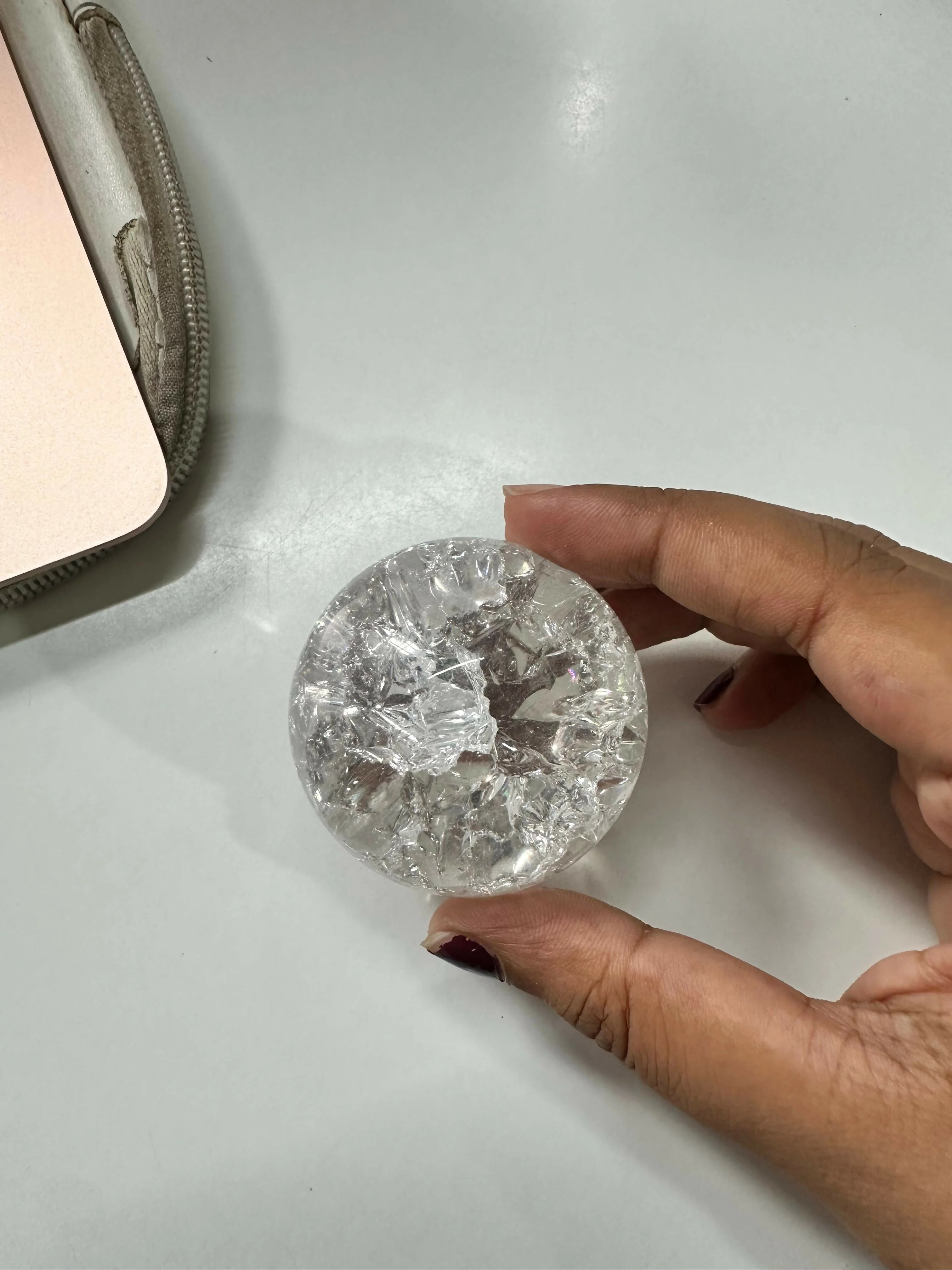 Clear Crackle Crystal Glass Ball for Home Decor Orb Showpiece for Tabletop or Office - Image 4