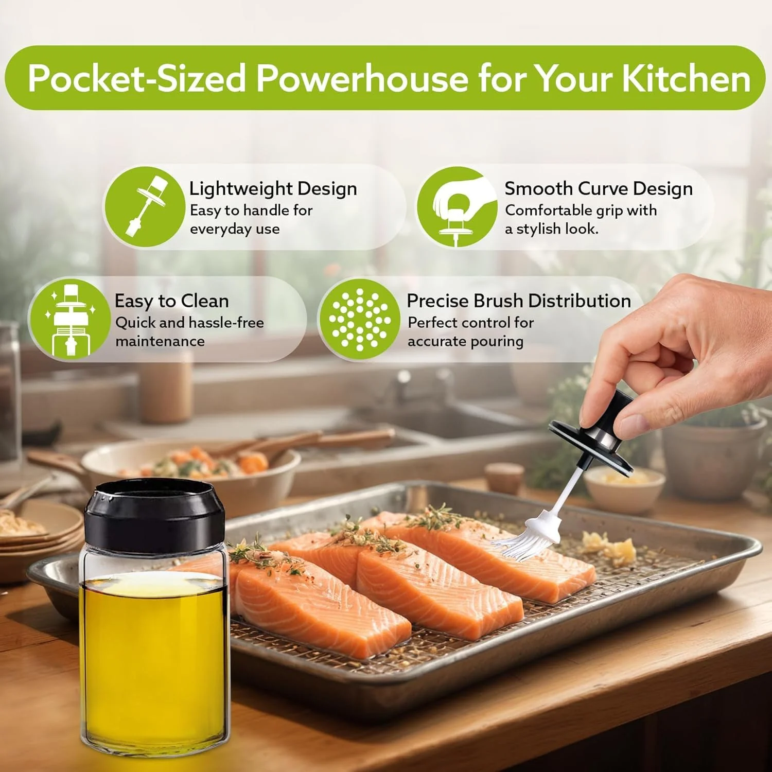Clear Glass Oil Dispenser Bottle Integrated Silicone Basting Brush (250ml Approx) - Image 6