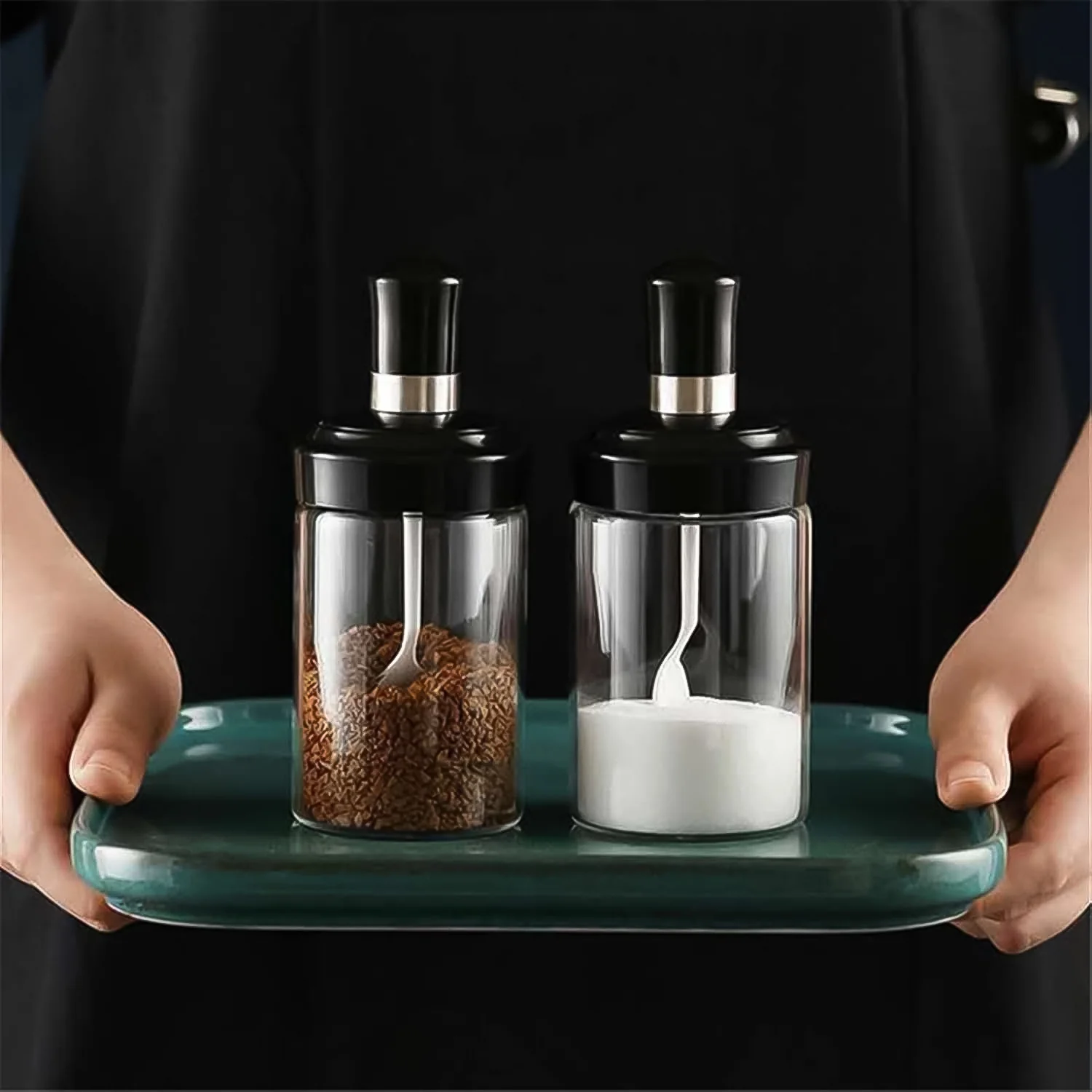 Clear Glass Spice Jar with Integrated Spoon & Airtight Lid (250ml Approx) - Image 4