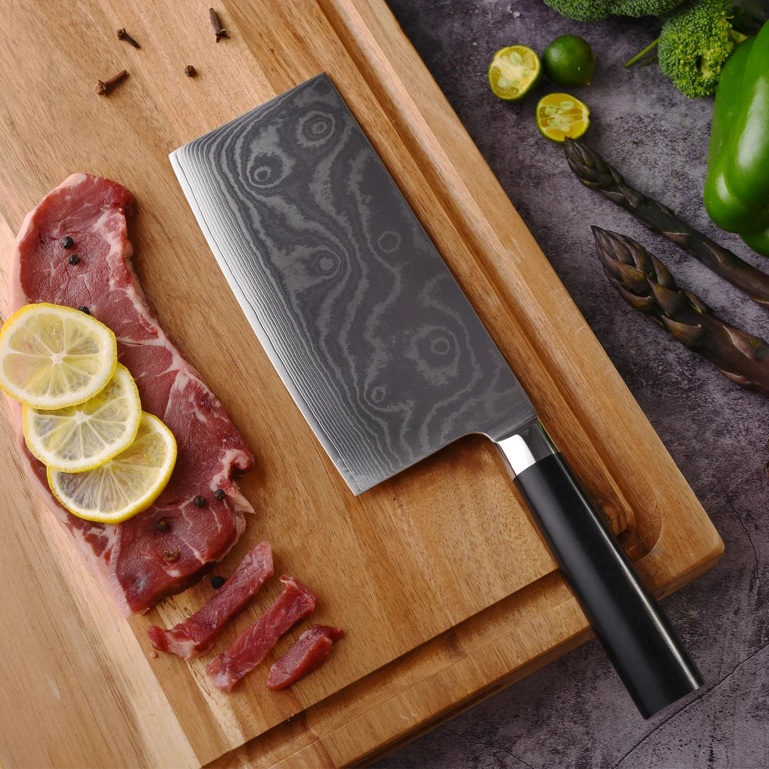 Stainless Steel Chef Damascus Cleaver Vegetable Knife (12 Inch) - Image 3