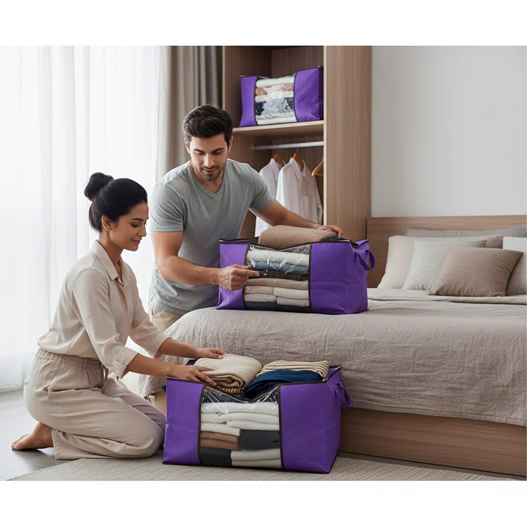 Clothing storage bag zipper, non-woven storage bag storing the clothes and sarees - Image 3