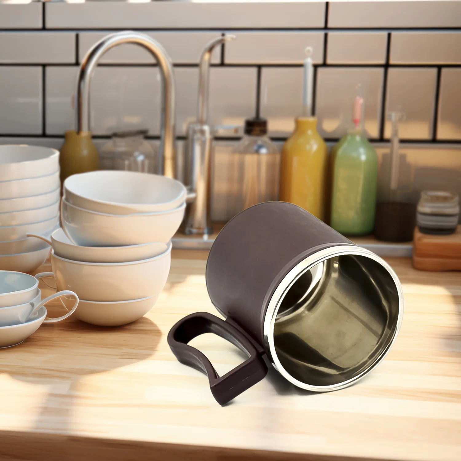 Coffee Mug with Lid & Handle – Plastic Covered Stainless Steel Mug (200 ML, Random Color) - Image 3