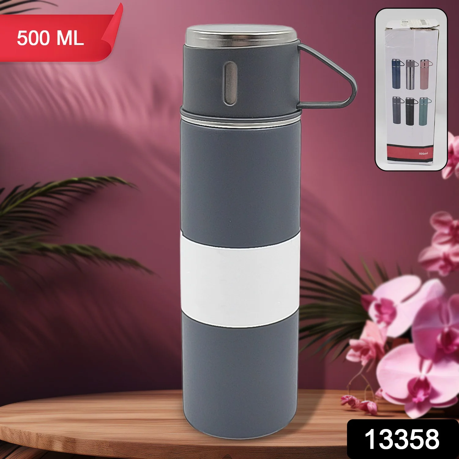 Stainless Steel Vacuum Insulated Water Bottle With Mug (500 ML, Mix Color) - Image 2
