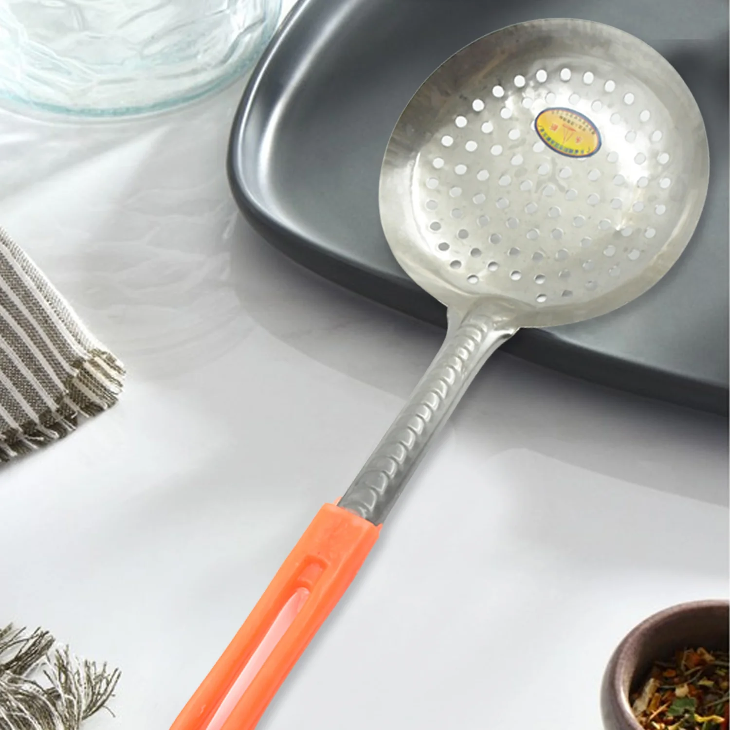 Colander Spoon, Non Slip Hand Polished Thickened Hot Pot Spoon for Kitchen for Restaurant, Stainless Steel Cooking Colander Skimmer Slotted Spoon Kitchen Strainer Ladle with Long Handle for Kitchen Cooking Baking (35 Cm) - Image 6