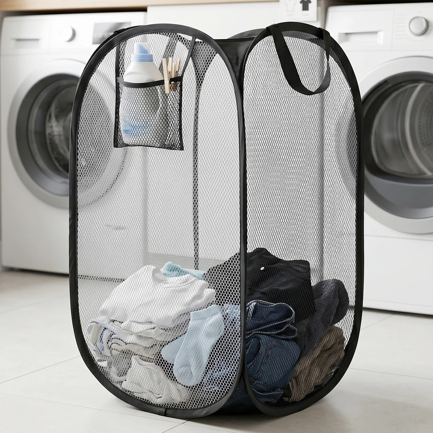 Collapsible Mesh Laundry Hamper Portable Clothes Storage Basket(1 Pc,34x34x57cm) - Image 5