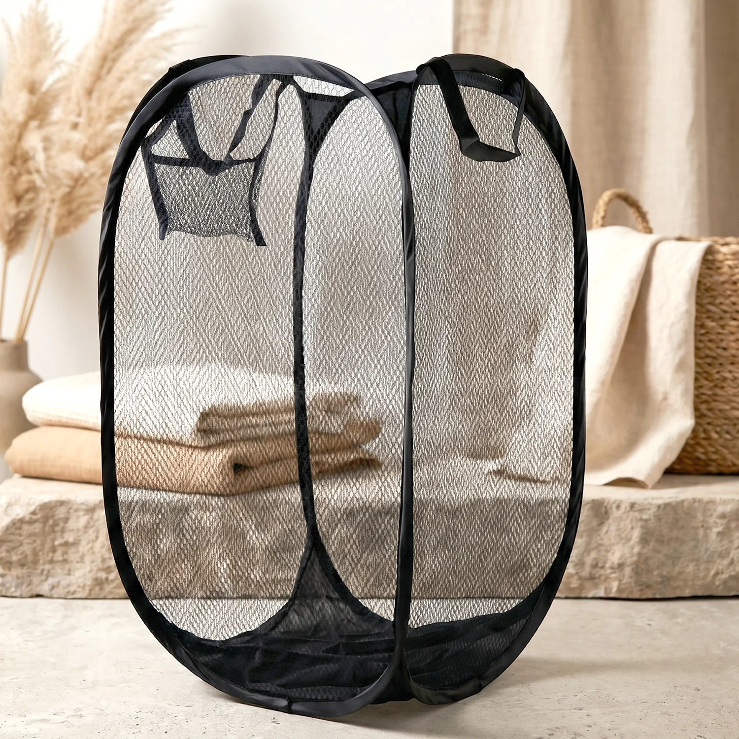 Collapsible Mesh Laundry Hamper Portable Clothes Storage Basket(1 Pc,34x34x57cm) - Image 8