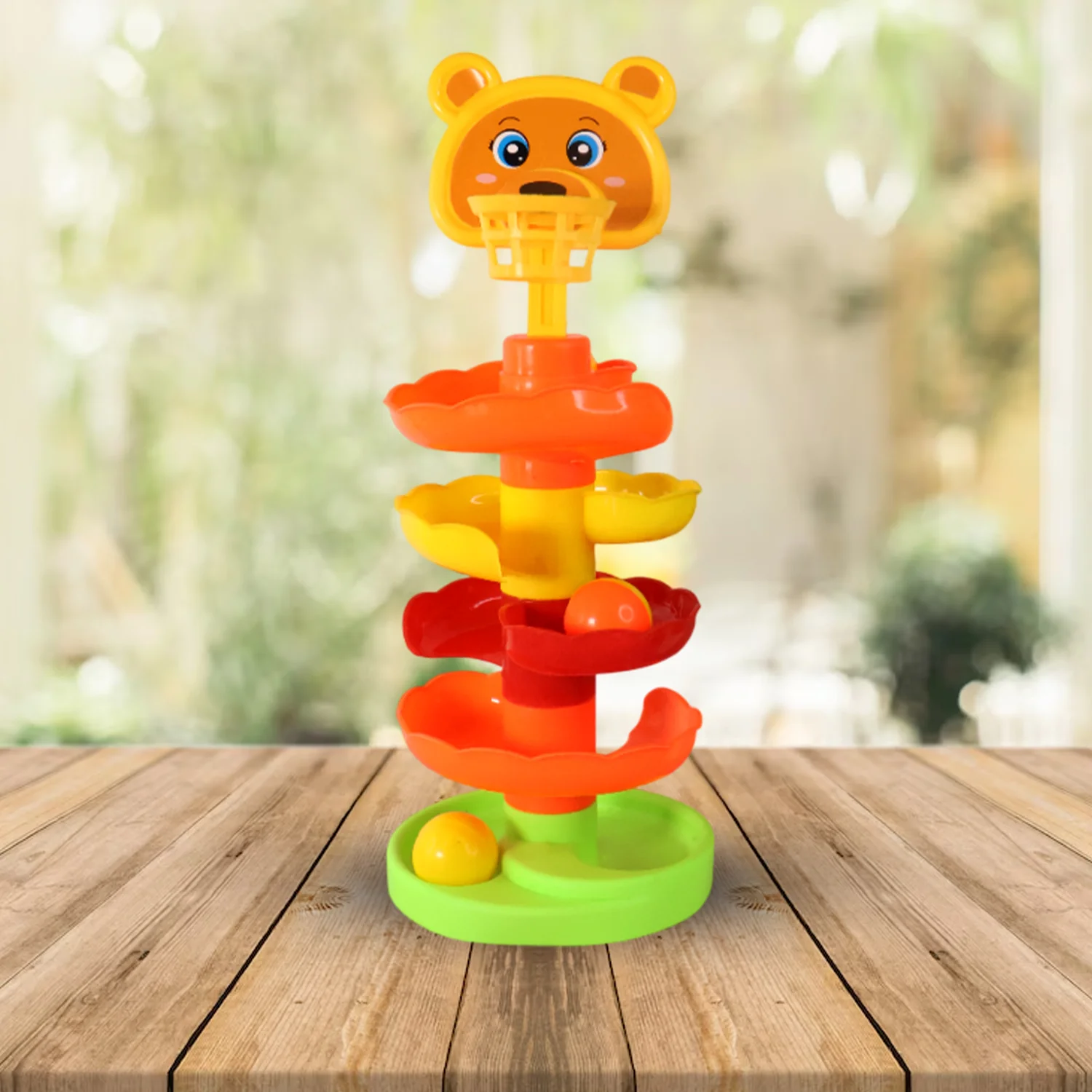 Colorful Bear Face Rolling Ball Drop Tower Toy Set - Image 3