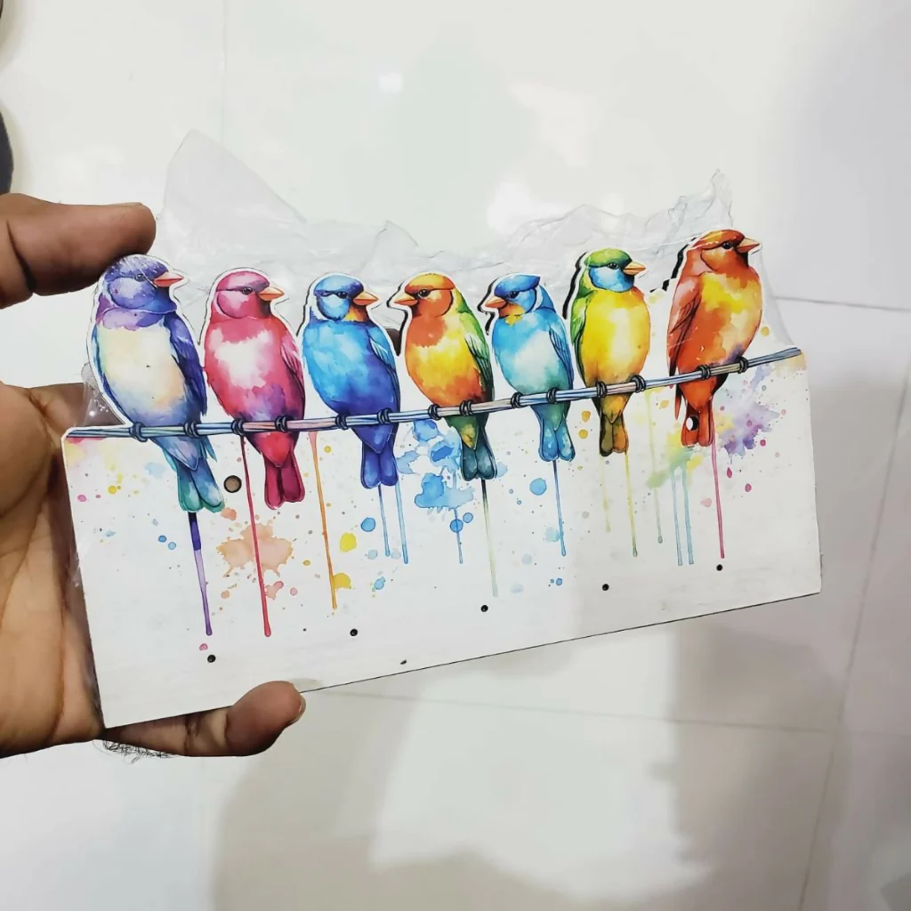 Colorful Bird Design Wooden Key Holder with 5 Hooks for Wall 8x6 inch - Image 4