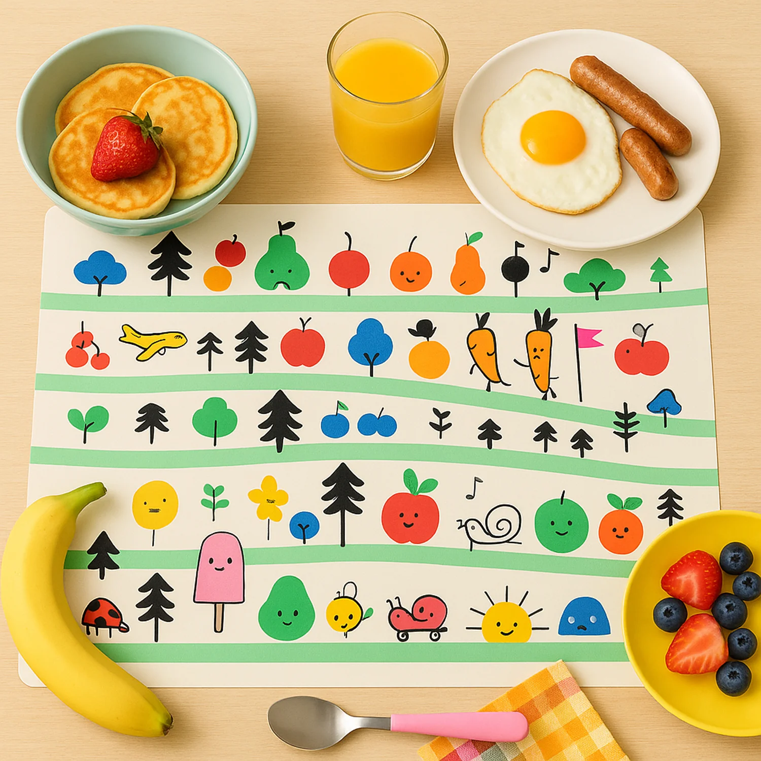 Colorful Cartoon Printed Dining Table Placemats for Kids (4 Pc / 40x30 Cm) - Image 3