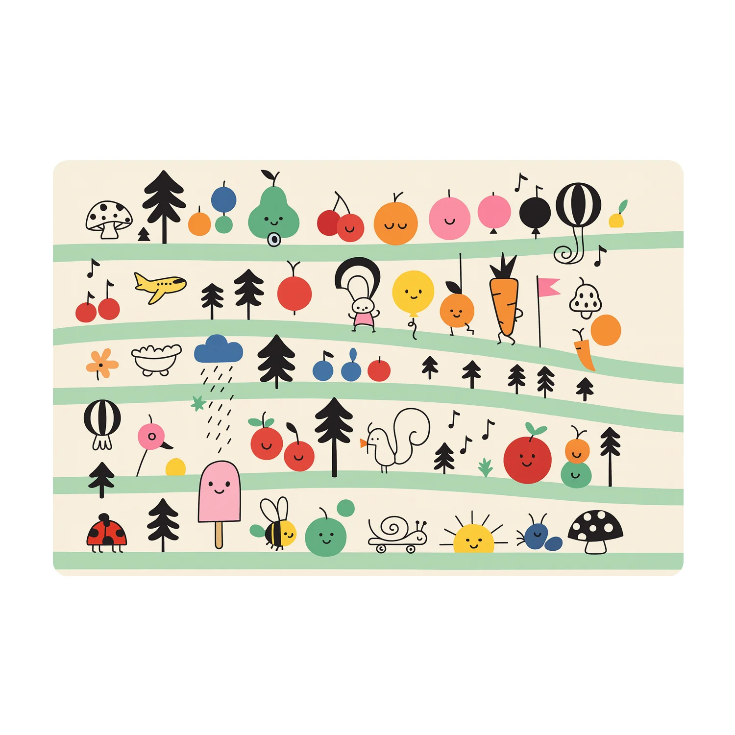 Colorful Cartoon Printed Dining Table Placemats for Kids (4 Pc / 40x30 Cm) - Image 5