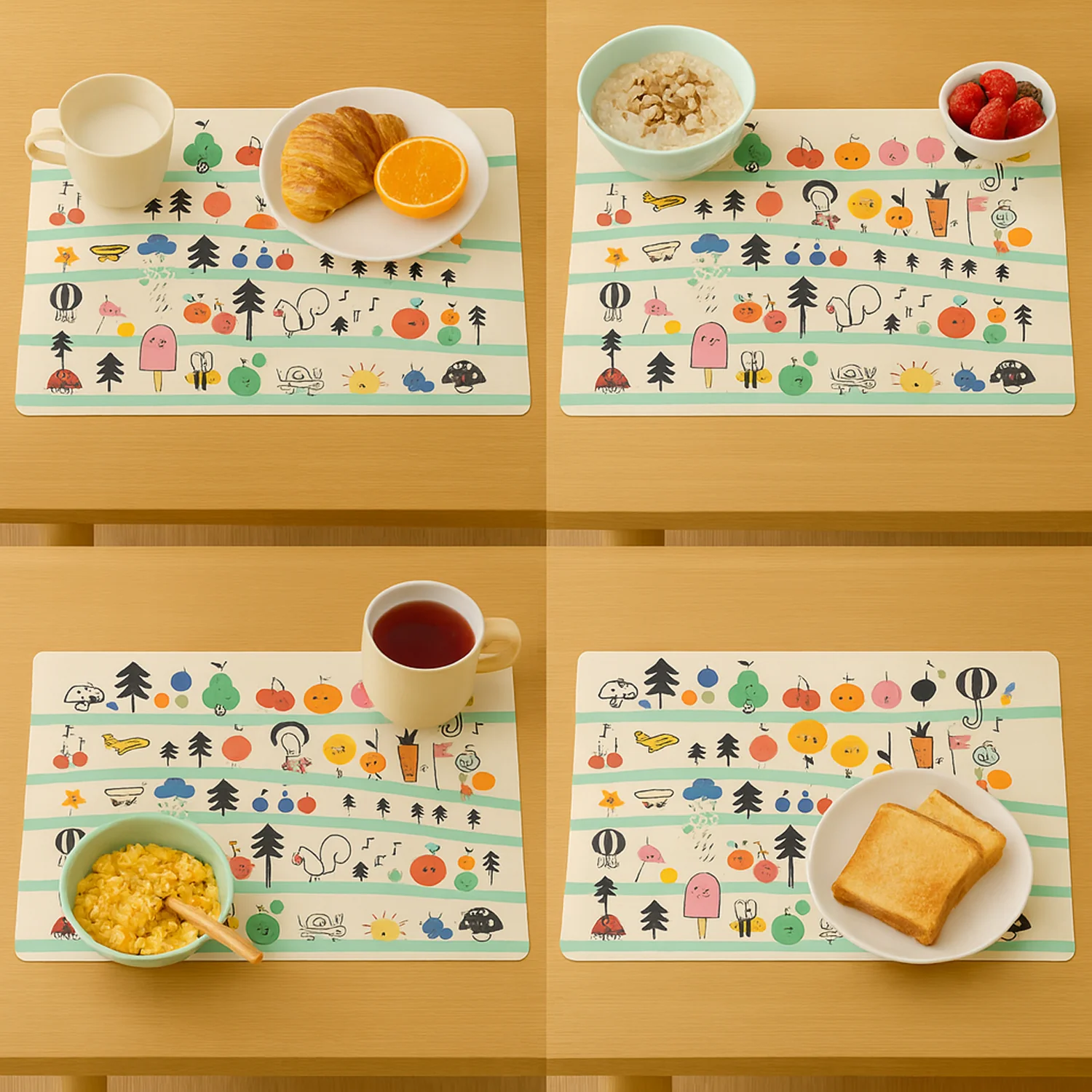 Colorful Cartoon Printed Dining Table Placemats for Kids (4 Pc / 40x30 Cm) - Image 7
