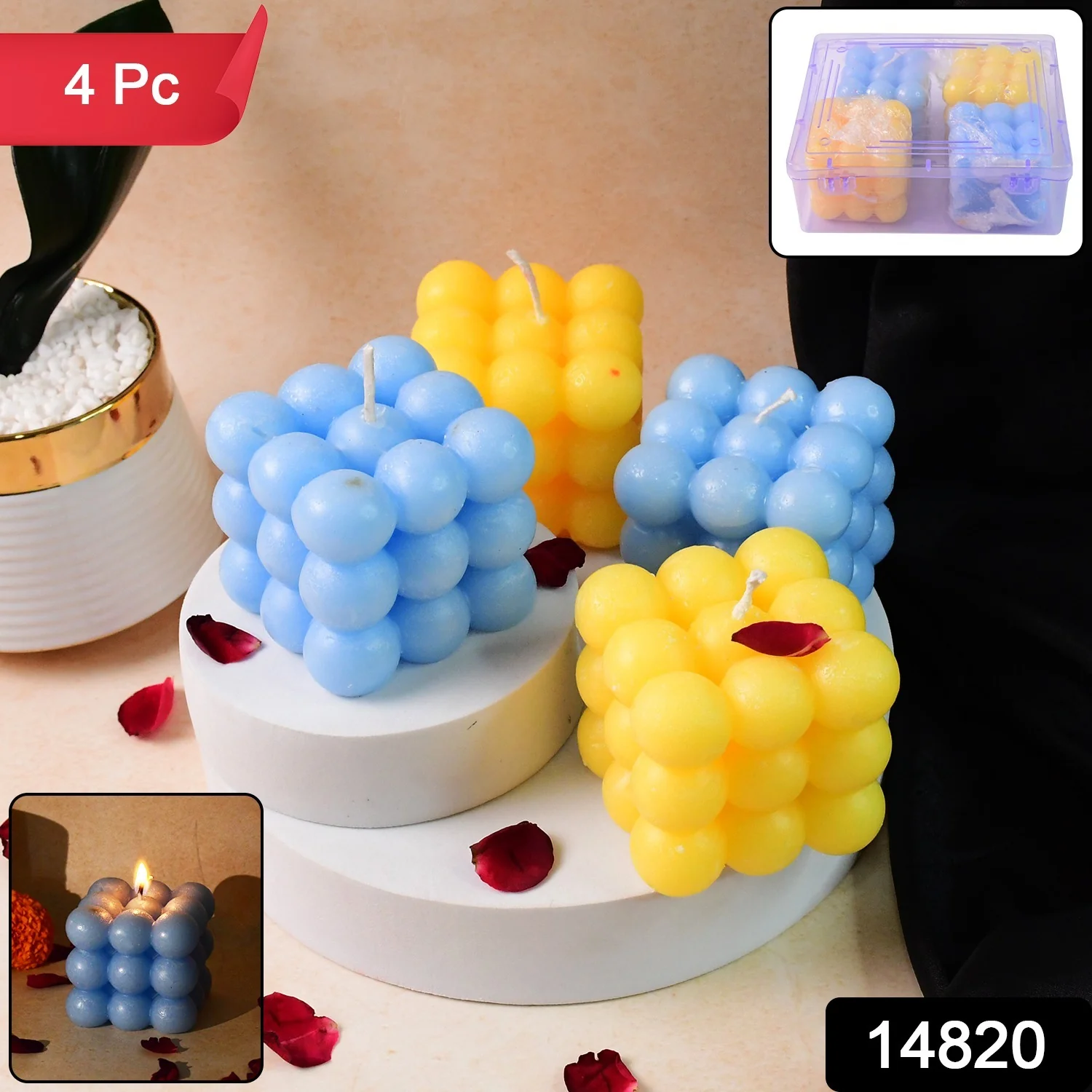 Colorful Cube Shaped Wax Candles (4 Pc) - Image 2