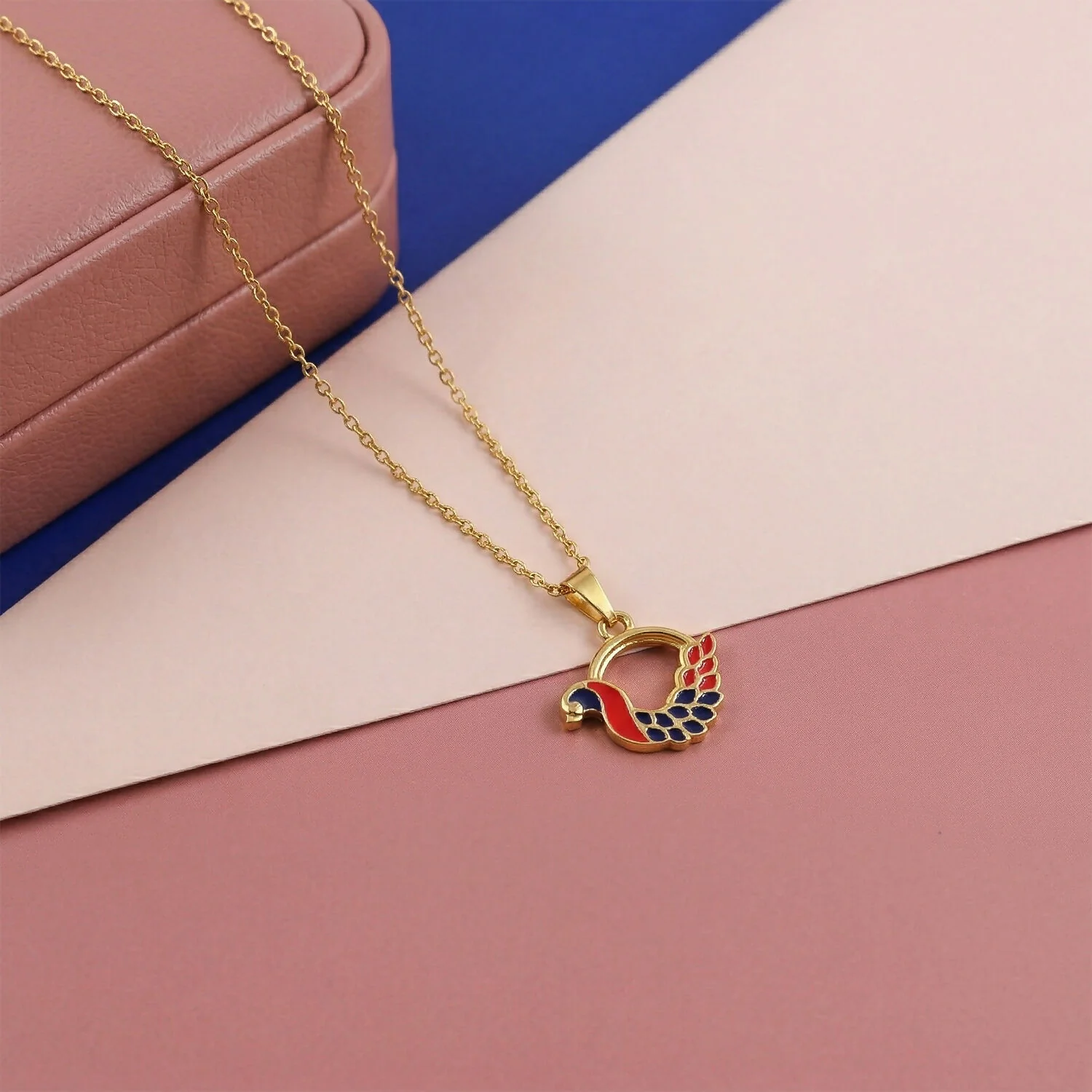 Colorful Enamel Swan Pendant Necklace on Gold Chain - Image 2