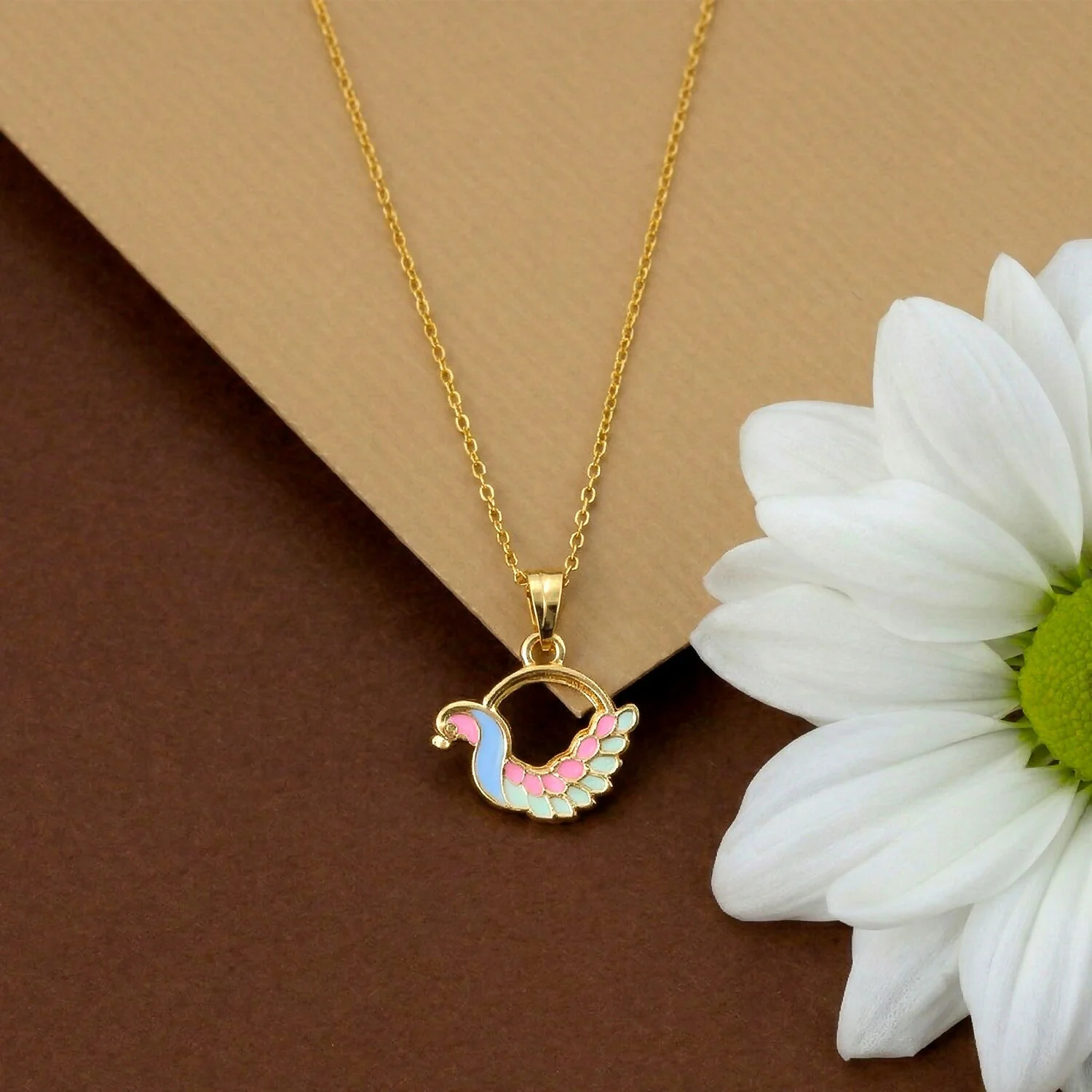 Colorful Enamel Swan Pendant Necklace on Gold Chain - Image 4