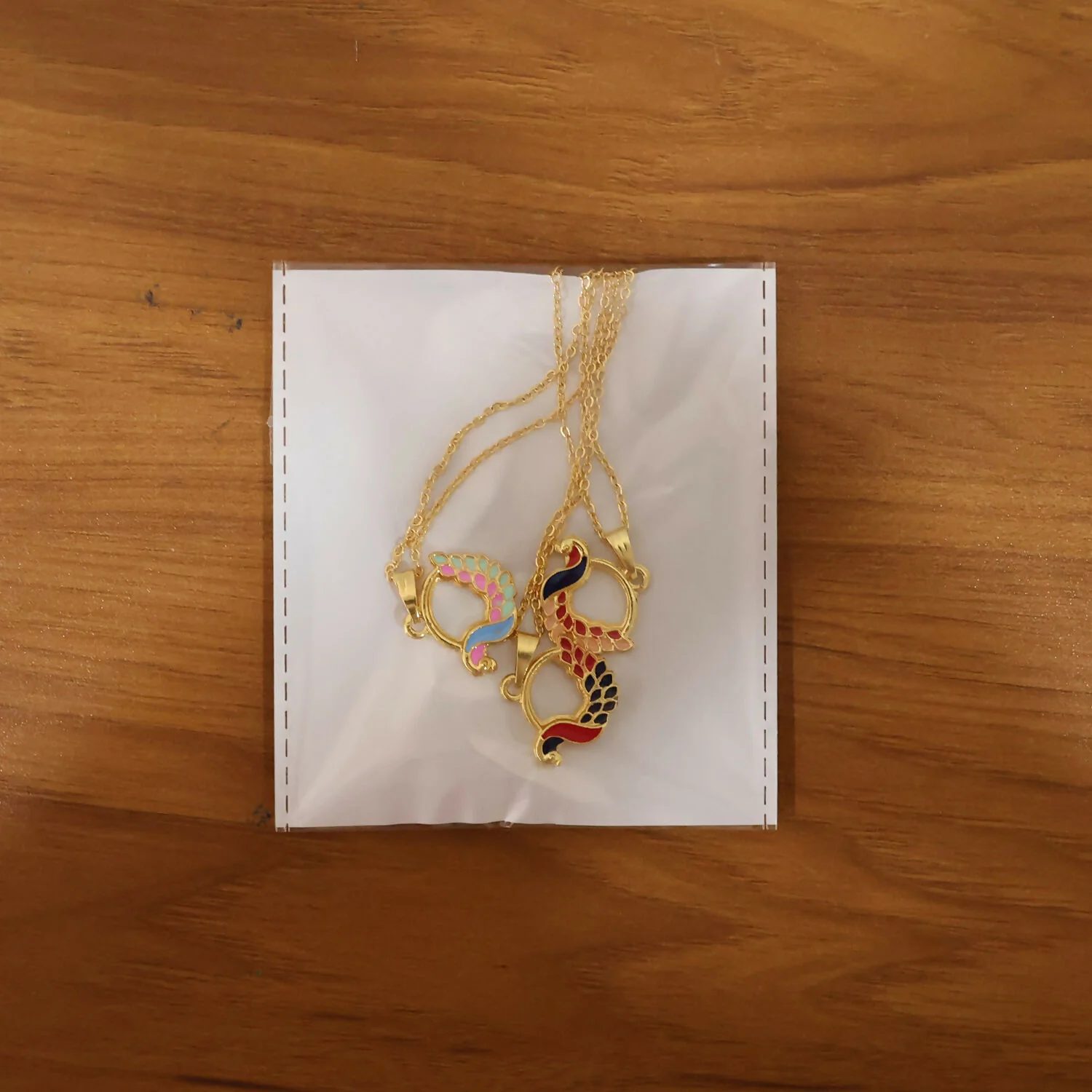 Colorful Enamel Swan Pendant Necklace on Gold Chain - Image 6