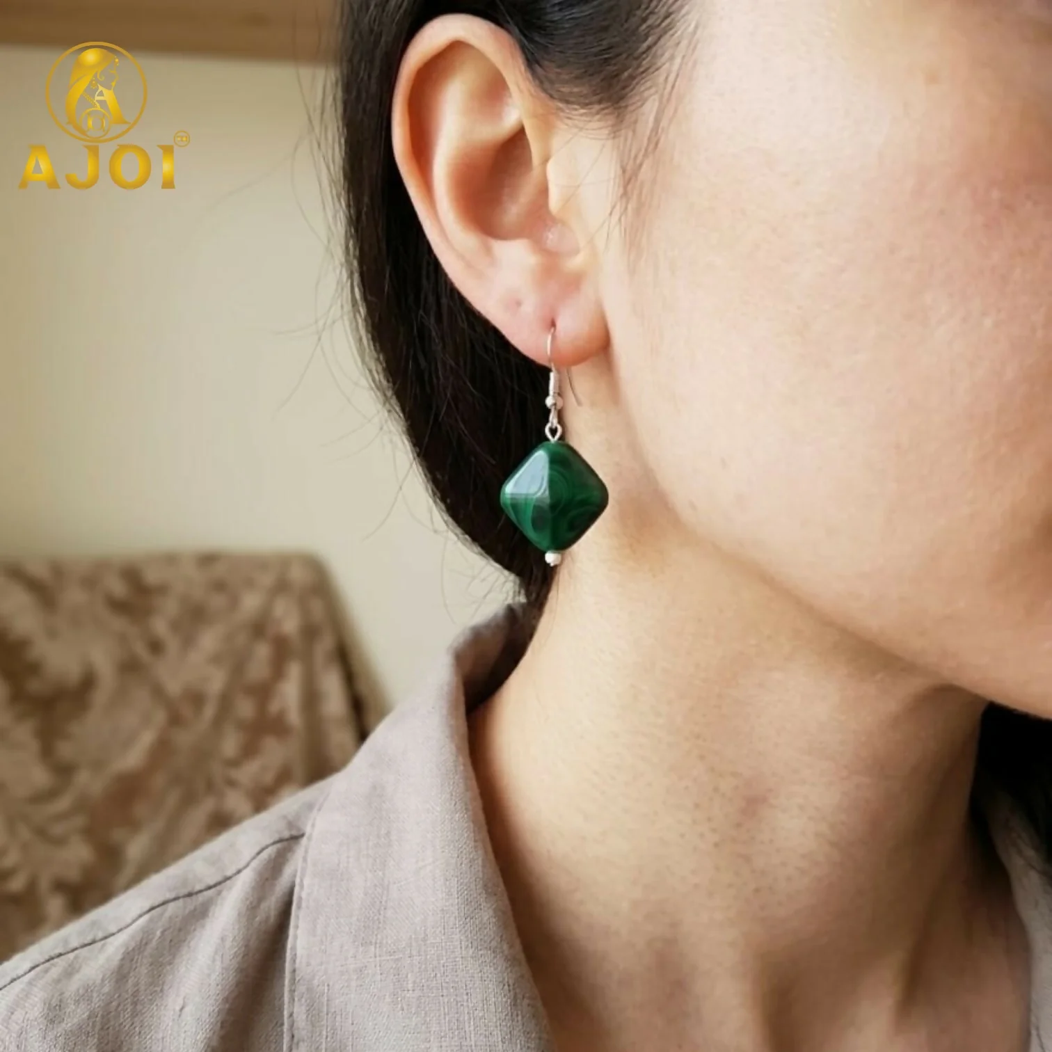 Colorful Geometric Stone Drop Earrings - Image 2