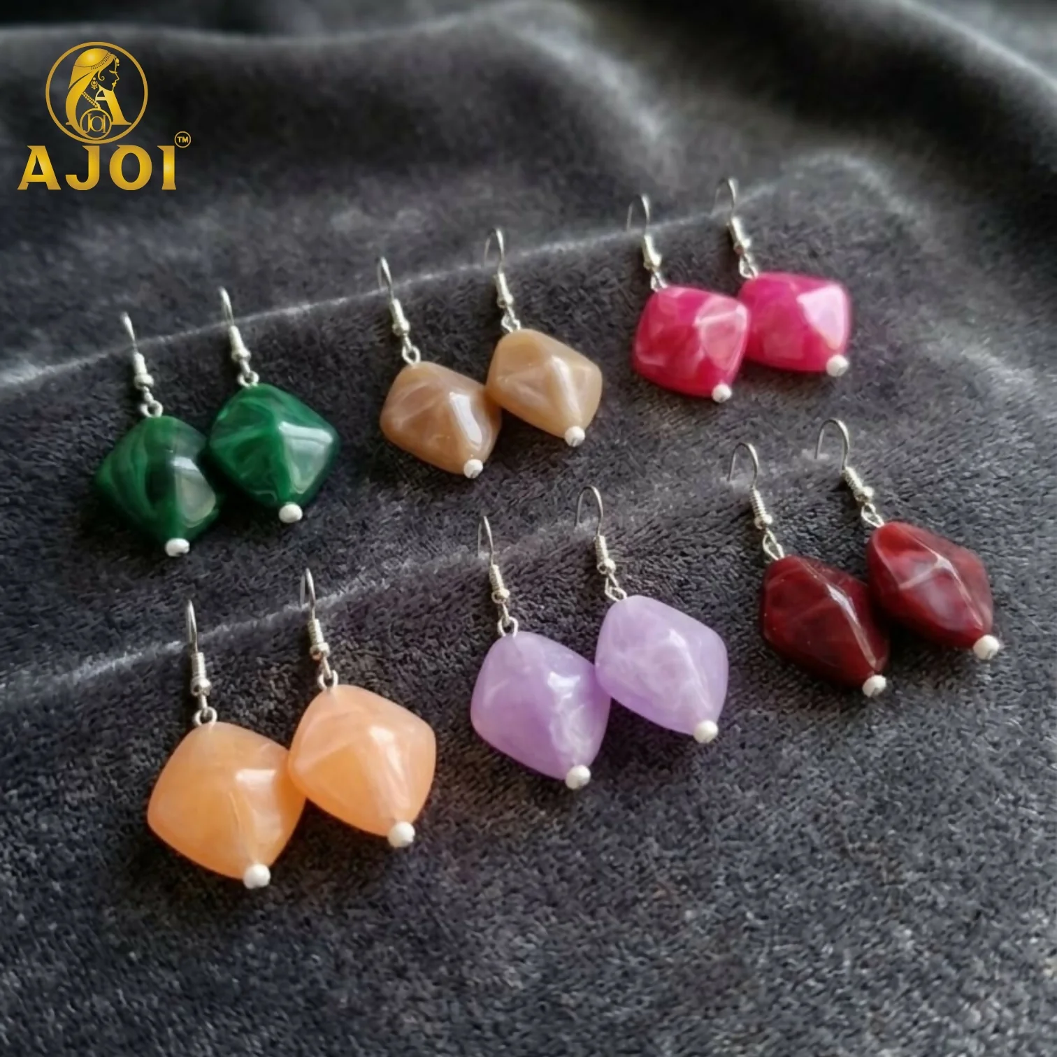 Colorful Geometric Stone Drop Earrings - Image 3
