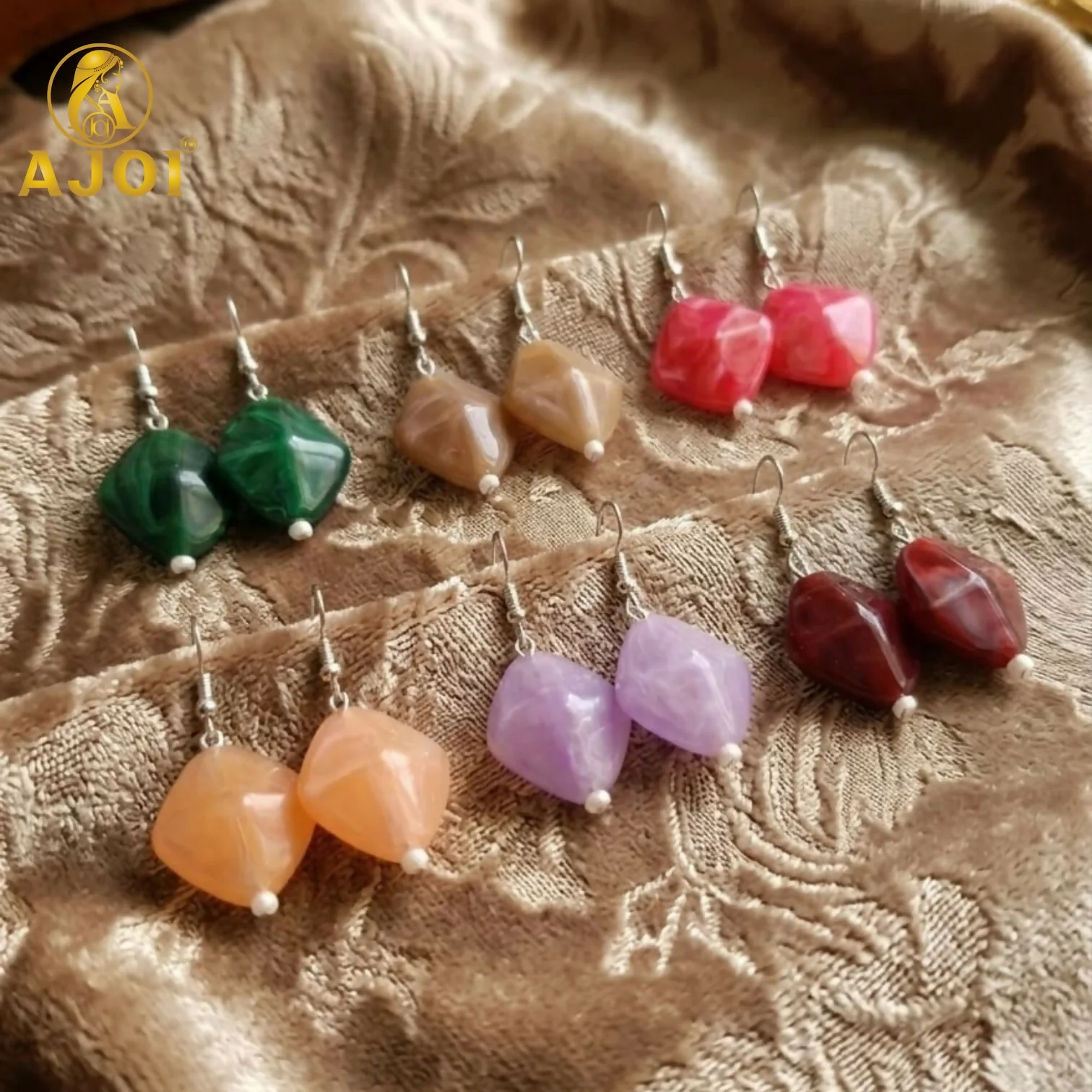 Colorful Geometric Stone Drop Earrings - Image 4