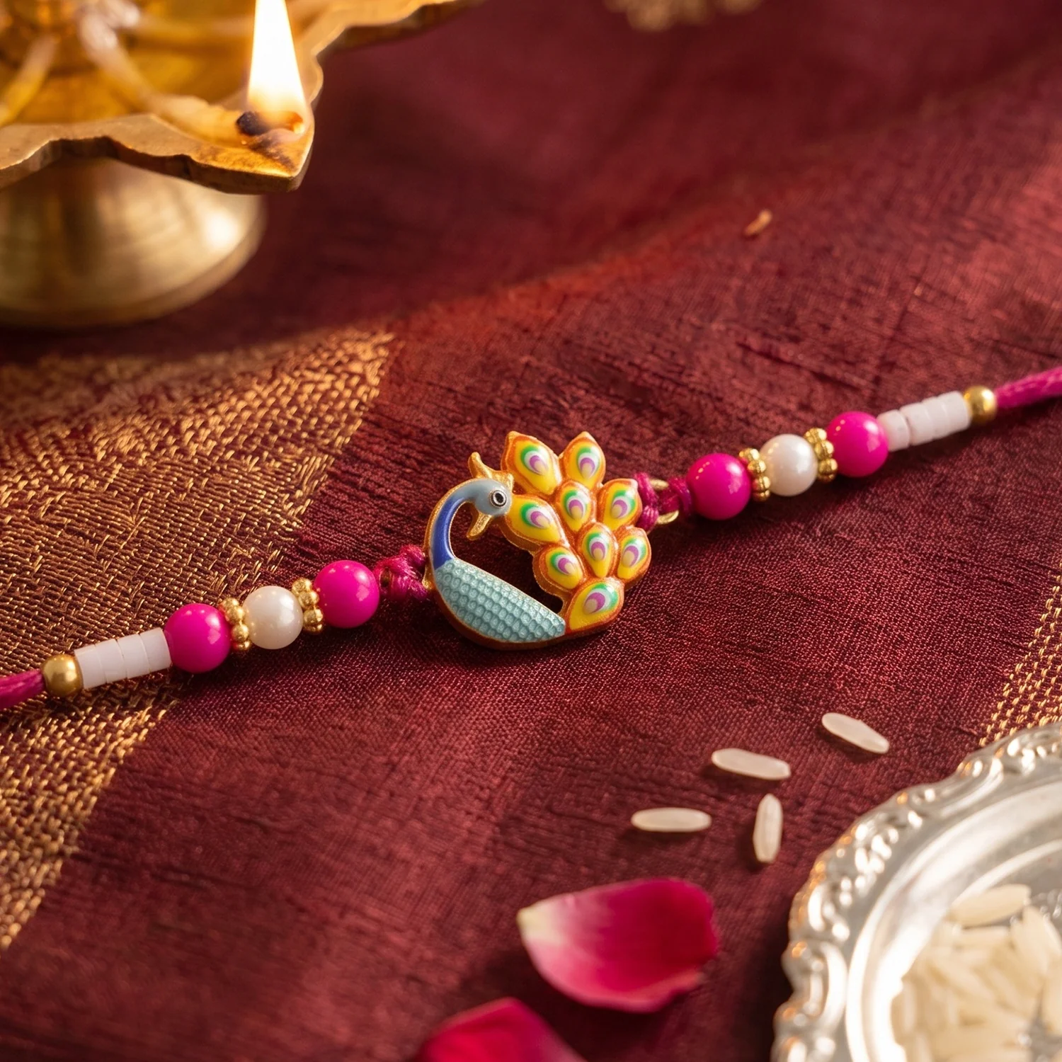 Colorful Peacock Meenakari Designer Rakhi - Image 2