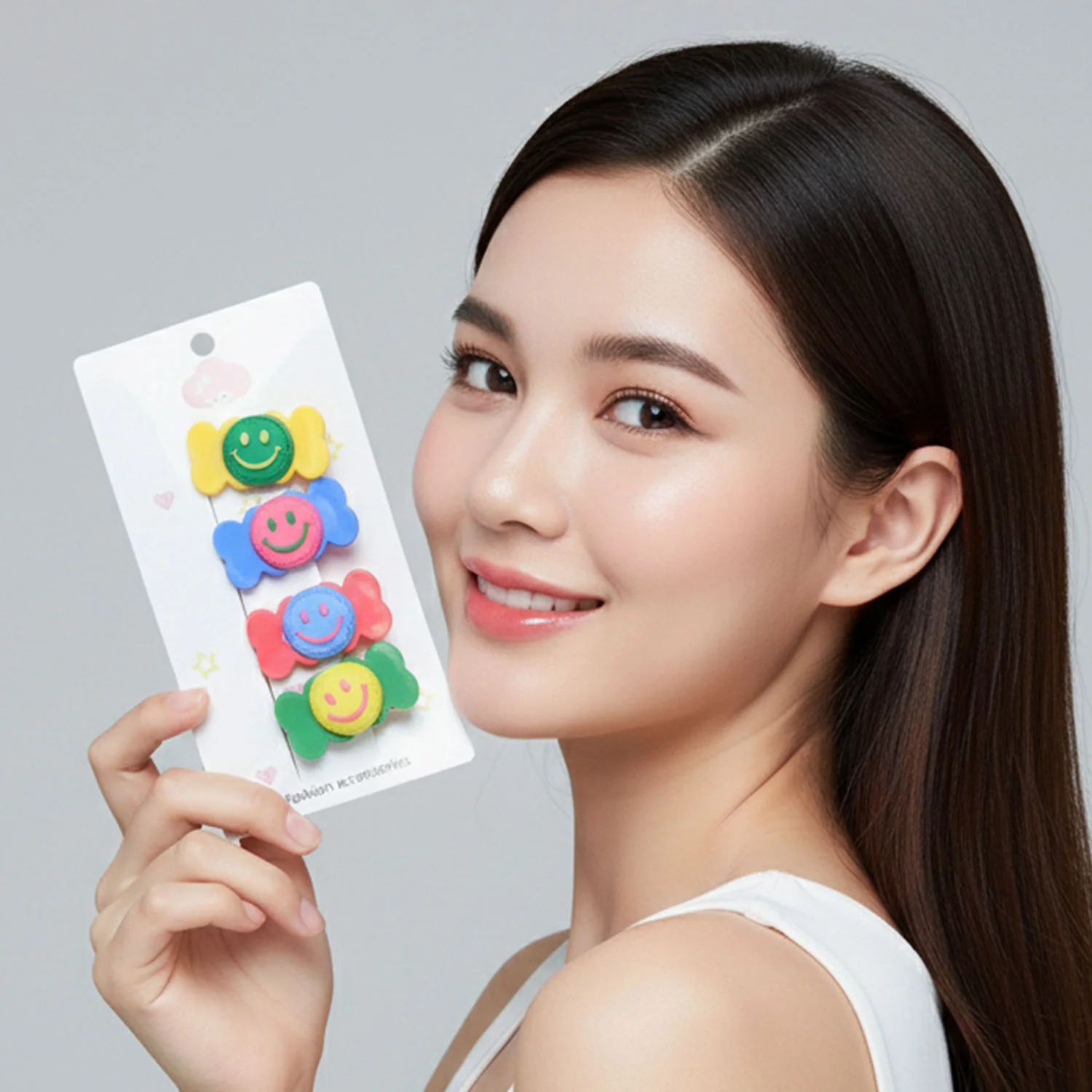 Colorful Smiley Candy Design Decorative Hair Clip Set (4 Pc) - Image 4