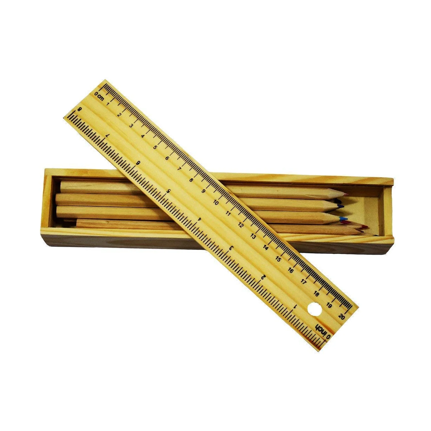 Colorful Wooden Pencil Set with Pencil box, Ruler, Sharpener (12 Pcs Set) - Image 11
