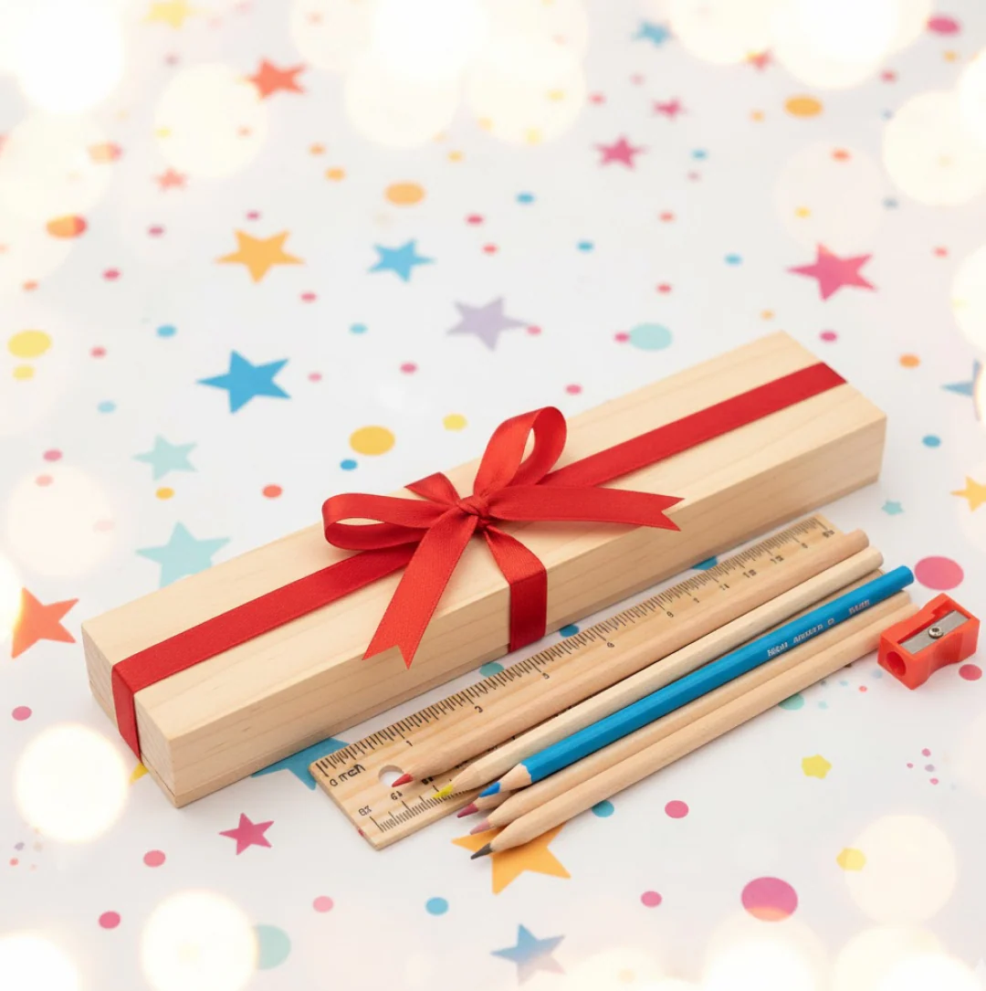 Colorful Wooden Pencil Set with Pencil box, Ruler, Sharpener (12 Pcs Set) - Image 5
